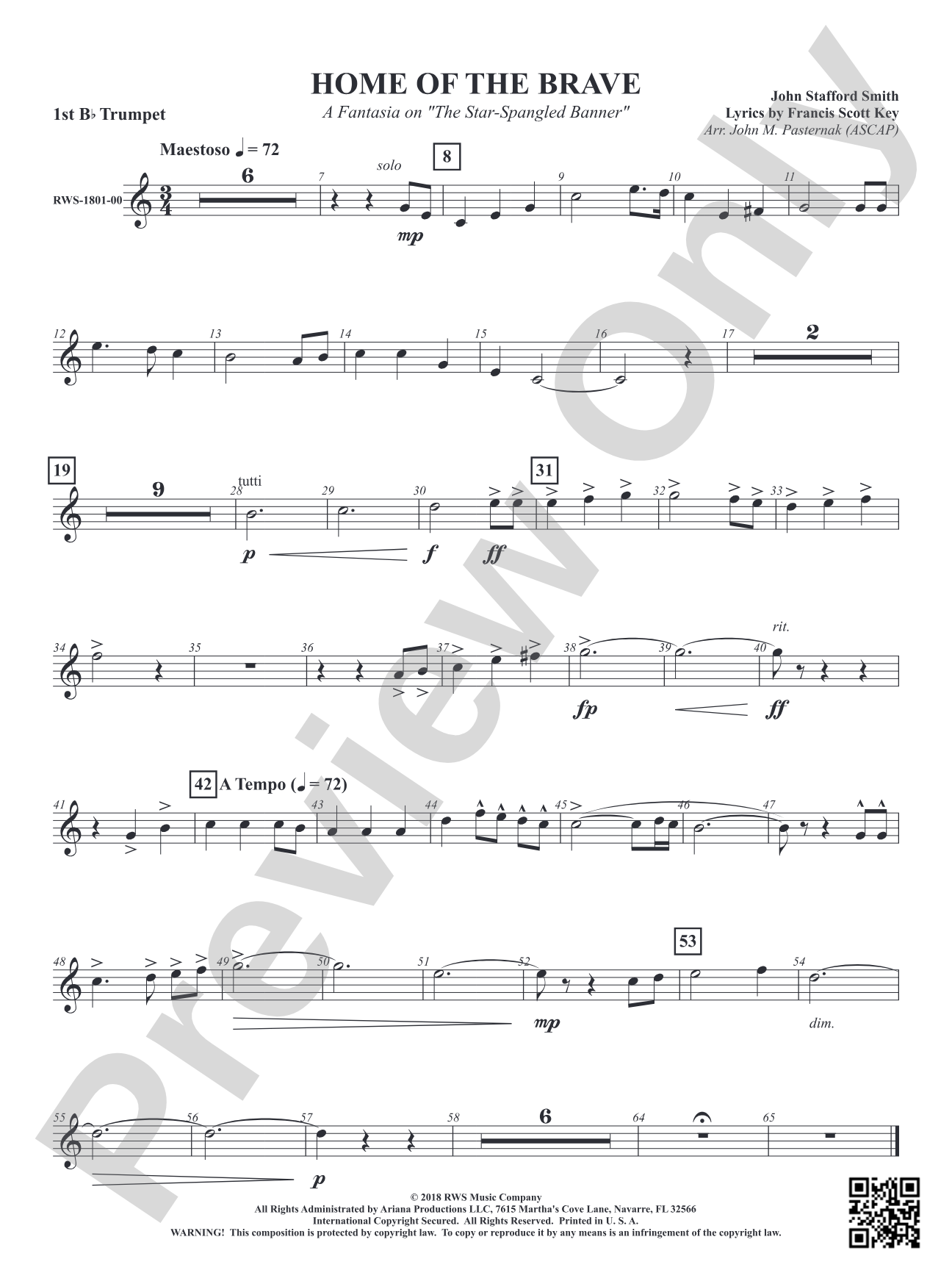 Home of the Brave - A Fantasia on "The Star Spangled Banner": 1st B-flat Trumpet