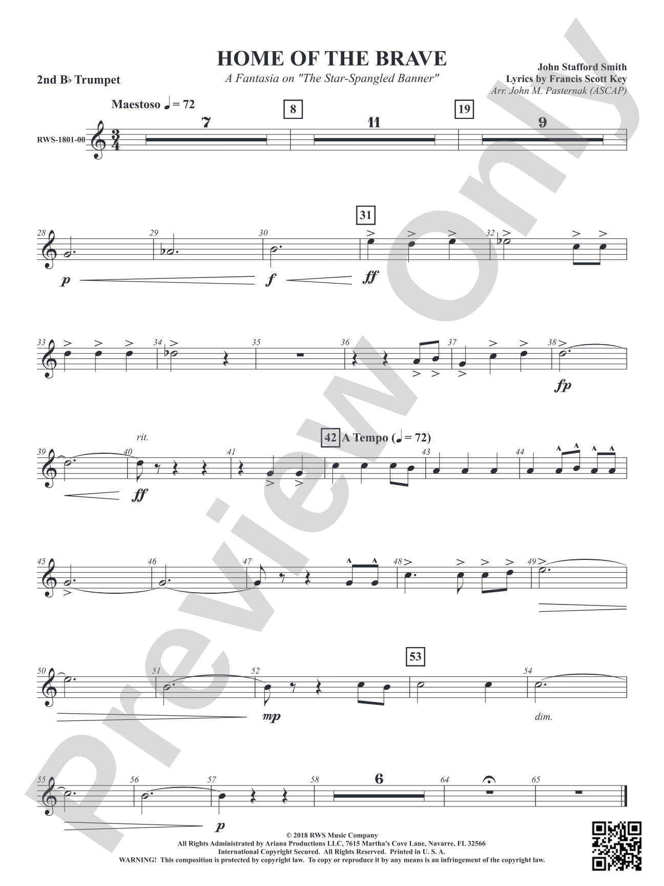 Home of the Brave - A Fantasia on "The Star Spangled Banner": 2nd B-flat Trumpet
