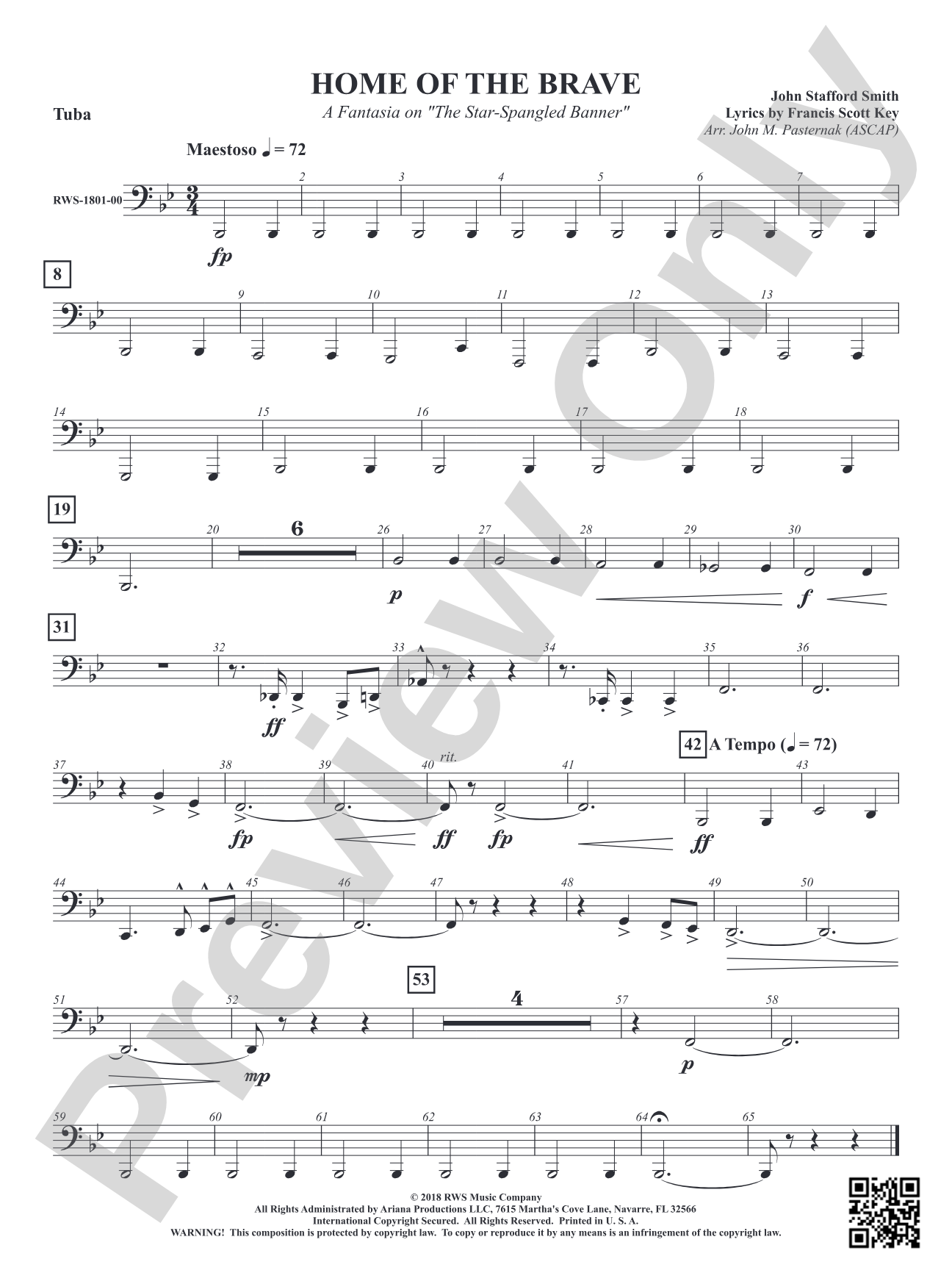 Home of the Brave - A Fantasia on "The Star Spangled Banner": Tuba