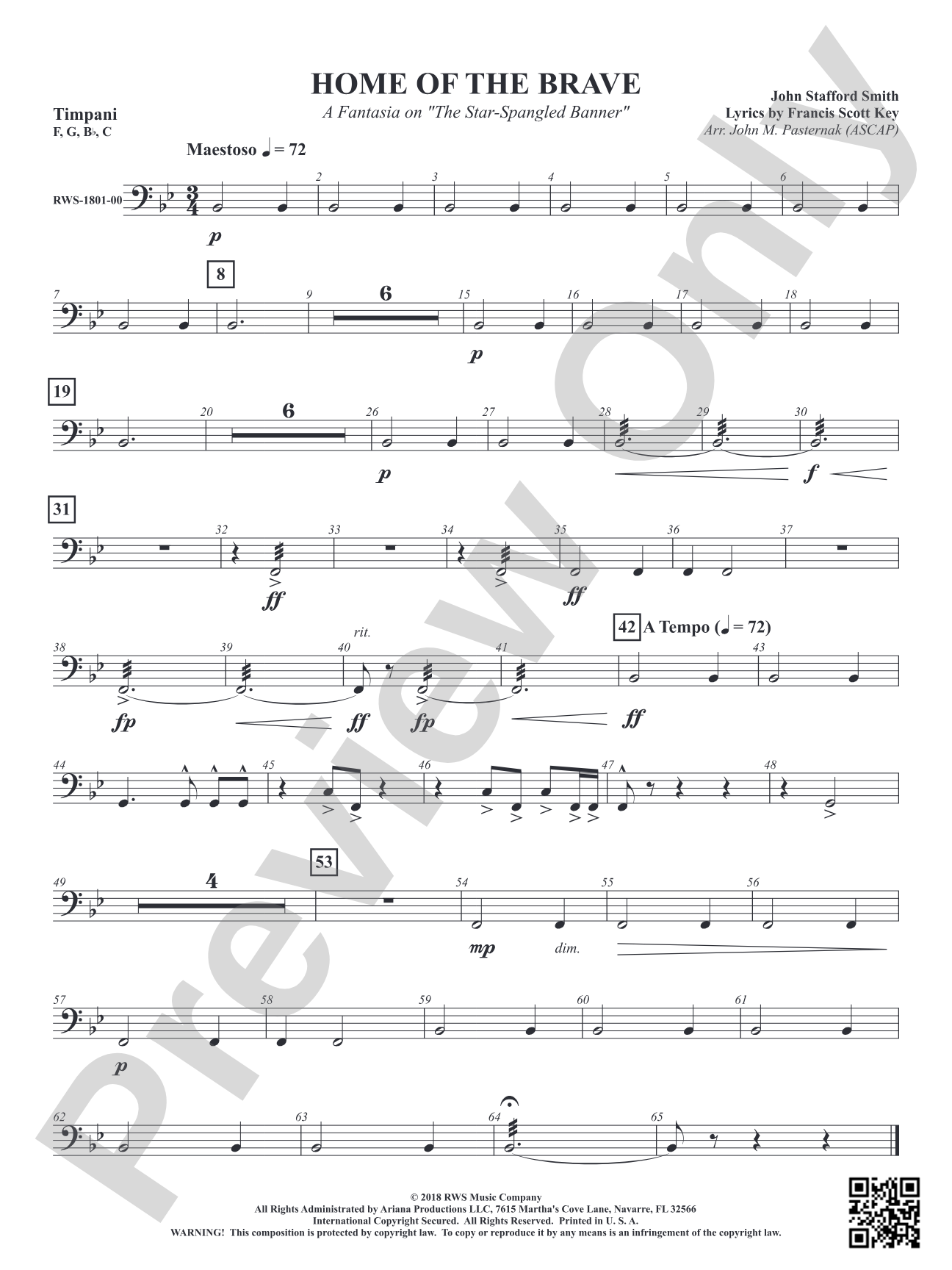 Home of the Brave - A Fantasia on "The Star Spangled Banner": Timpani