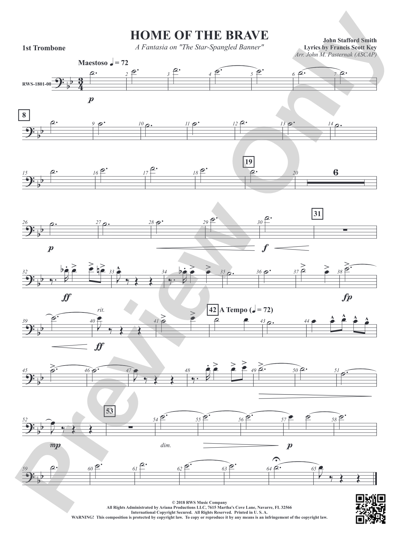 Home of the Brave - A Fantasia on "The Star Spangled Banner": 1st Trombone