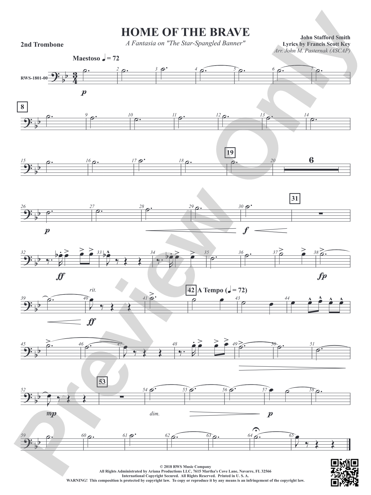 Home of the Brave - A Fantasia on "The Star Spangled Banner": 2nd Trombone