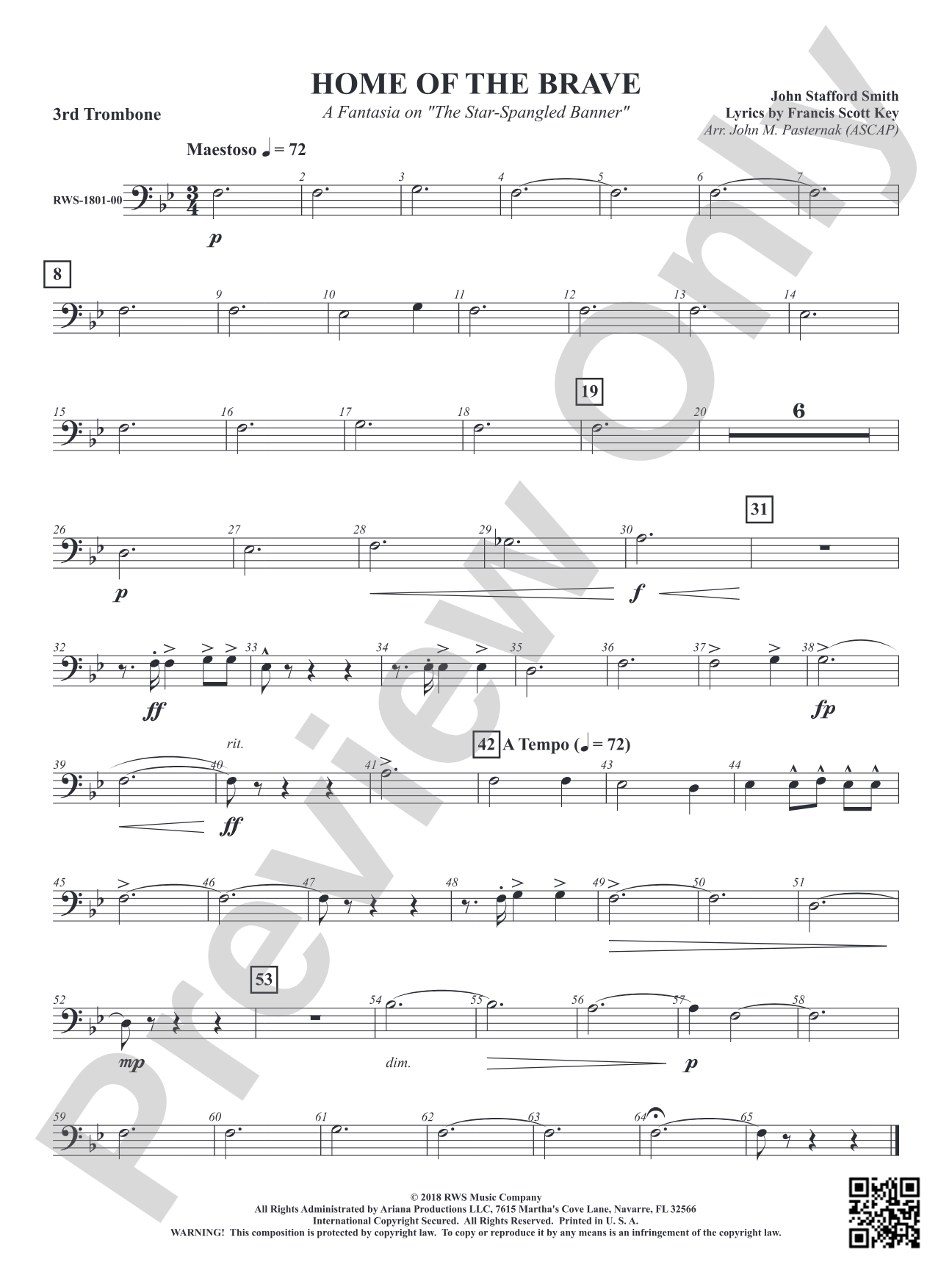 Home of the Brave - A Fantasia on "The Star Spangled Banner": 3rd Trombone