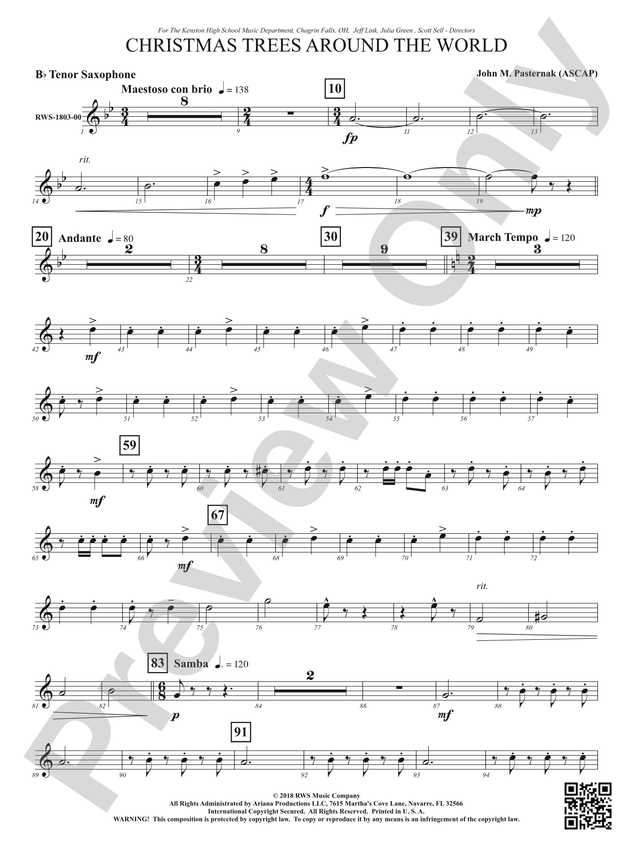 Christmas Trees Around the World: B-flat Tenor Saxophone