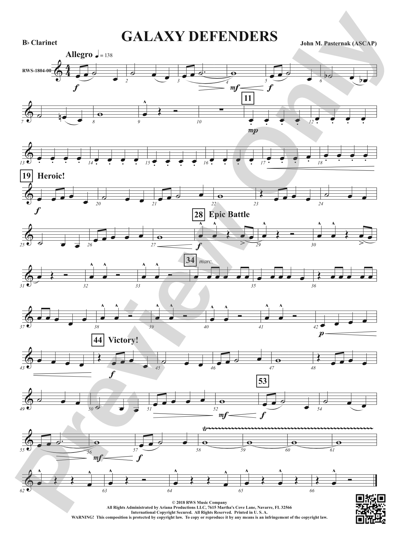 Galaxy Defenders: 1st B-flat Clarinet
