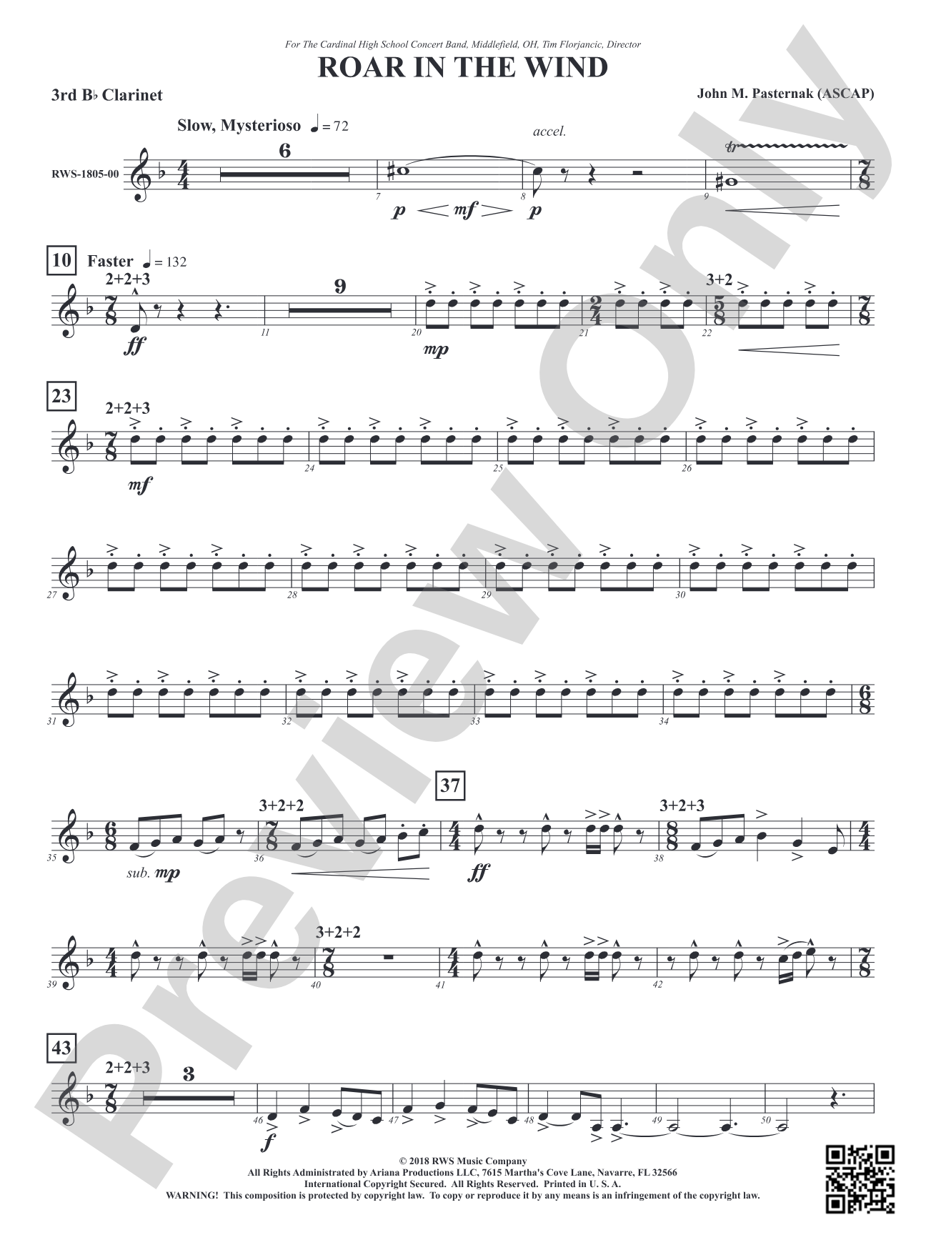 Roar in the Wind: 3rd B-flat Clarinet