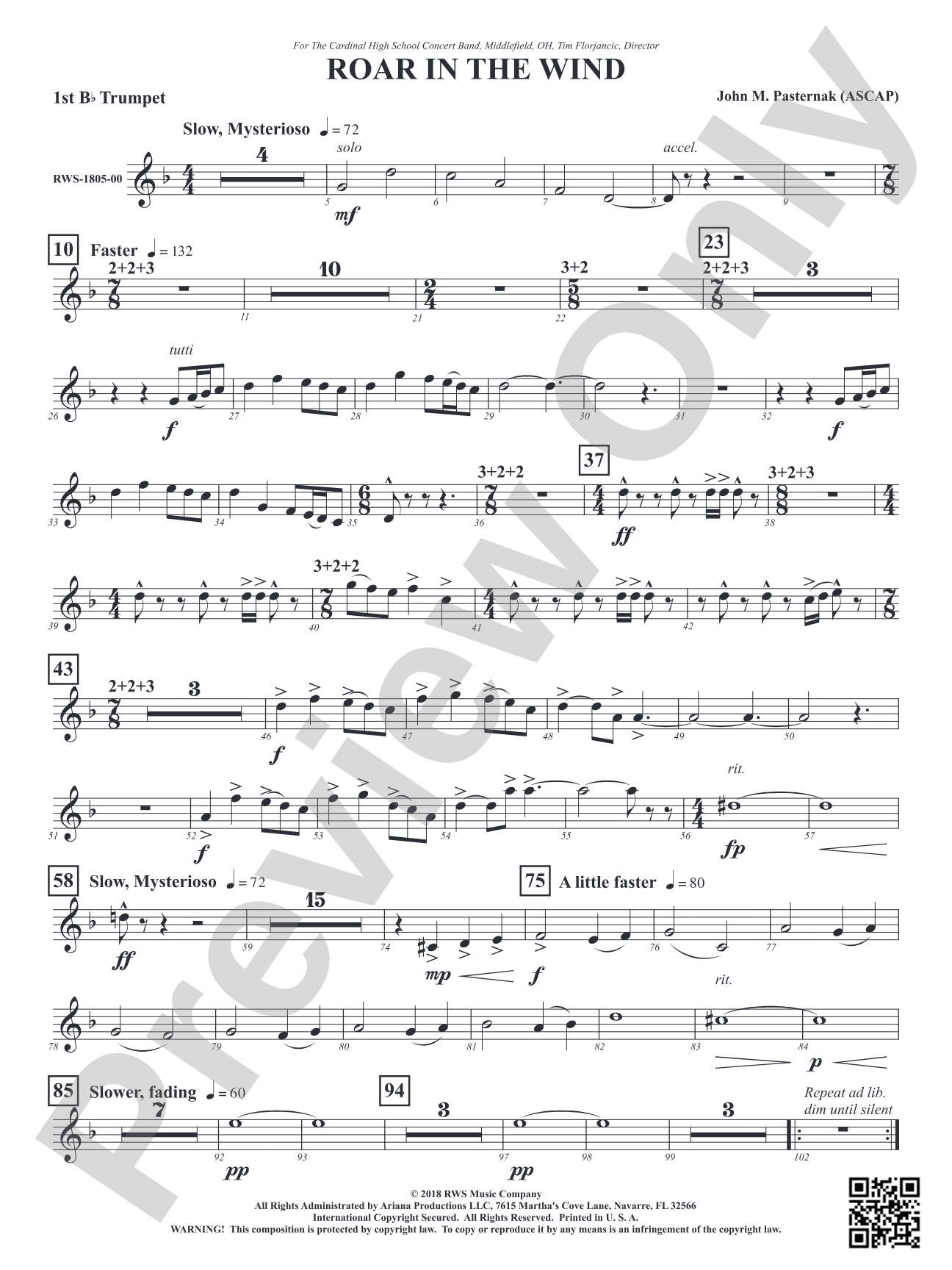 Roar in the Wind: 1st B-flat Trumpet