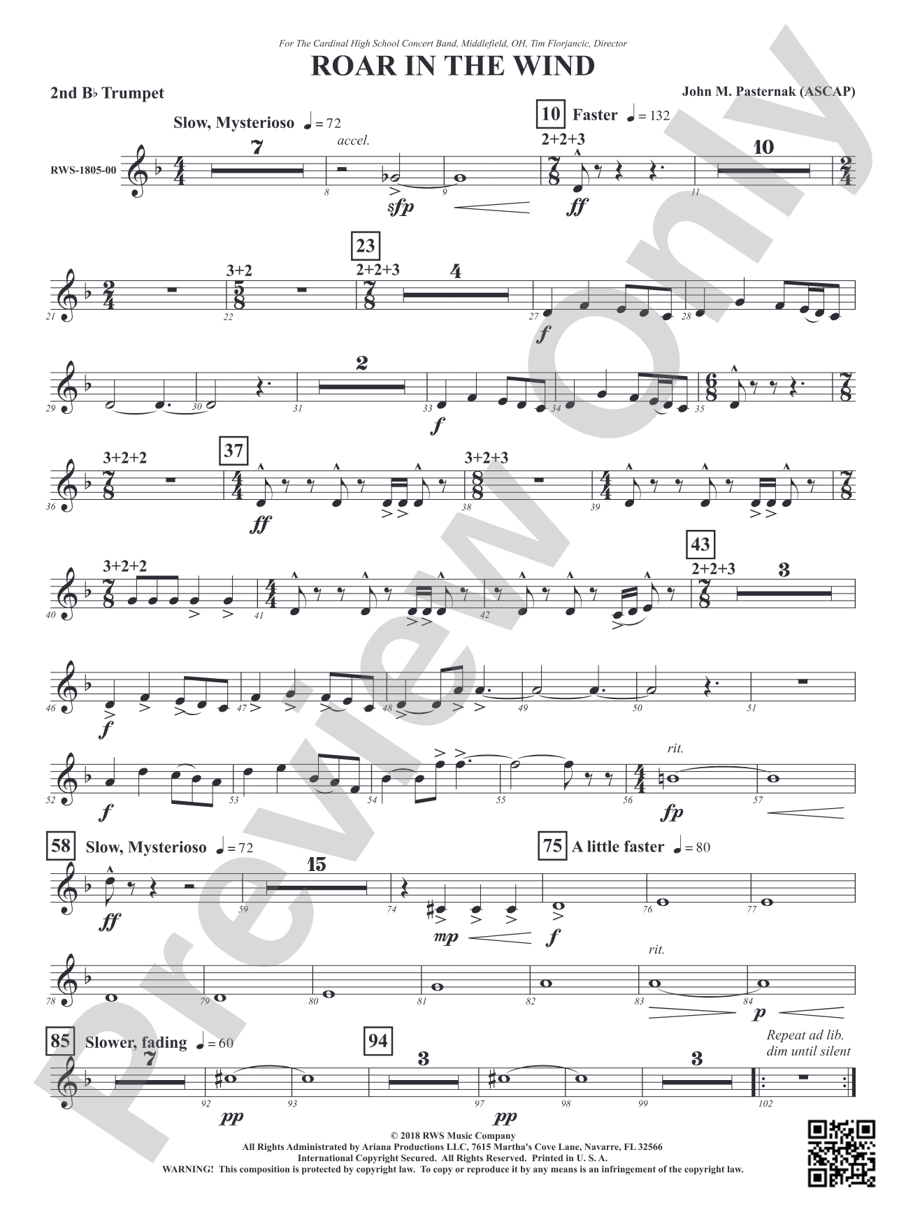 Roar in the Wind: 2nd B-flat Trumpet