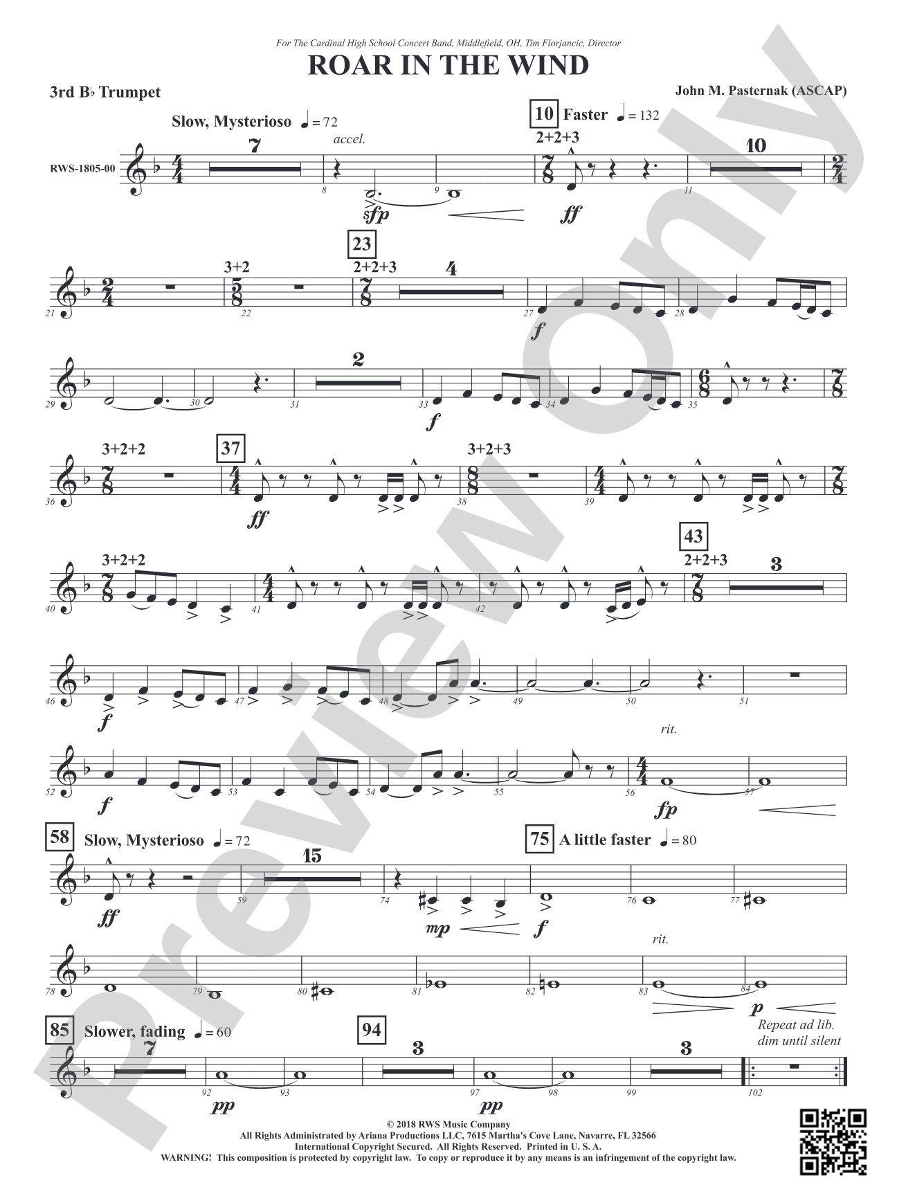 Roar in the Wind: 3rd B-flat Trumpet