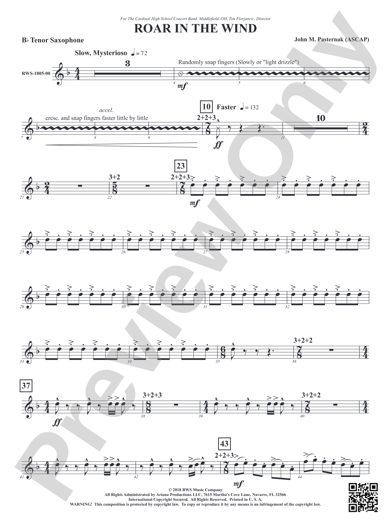 Roar in the Wind: B-flat Tenor Saxophone