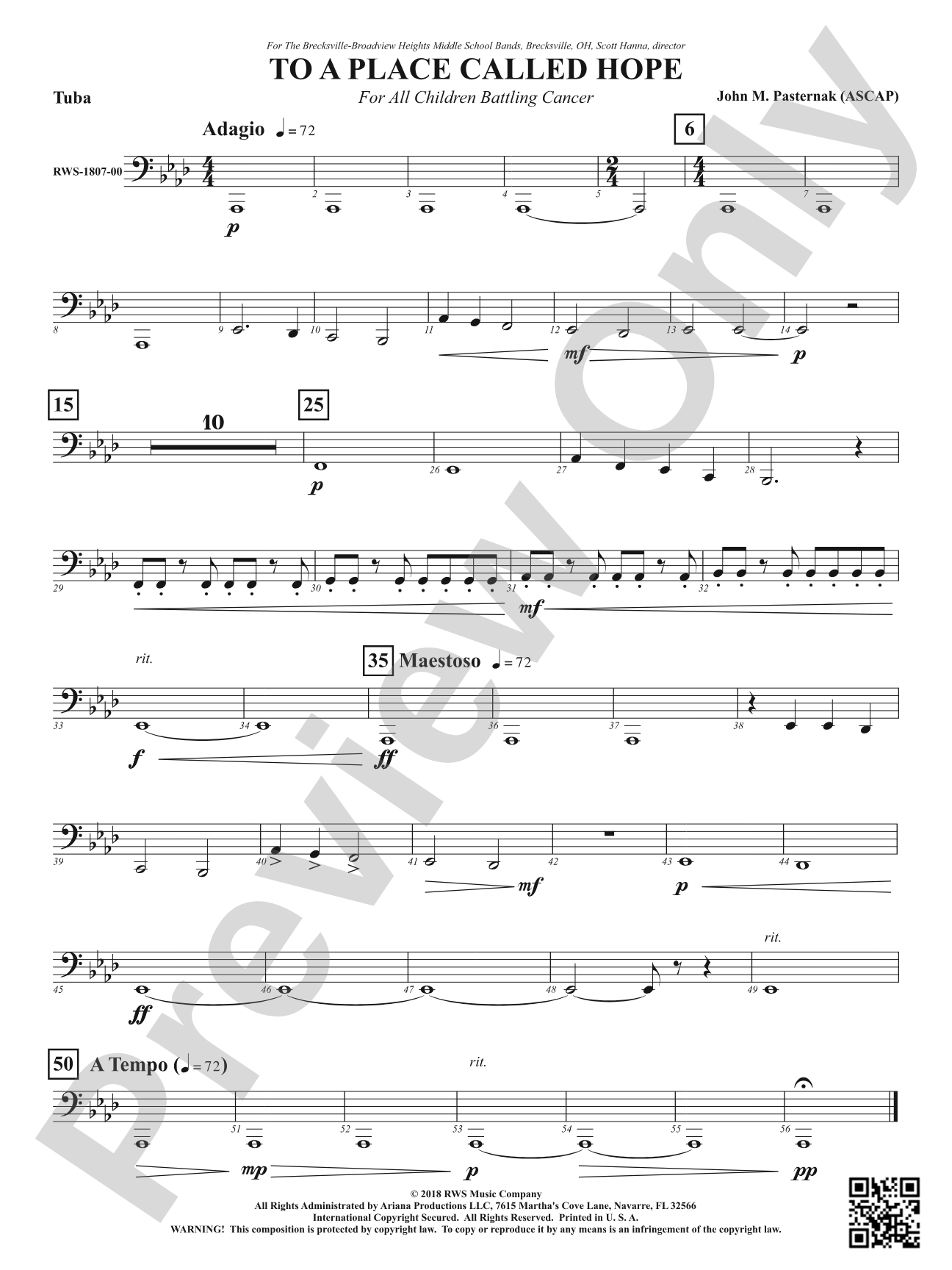 To a Place Called Hope - For All Children Battling Cancer: Tuba