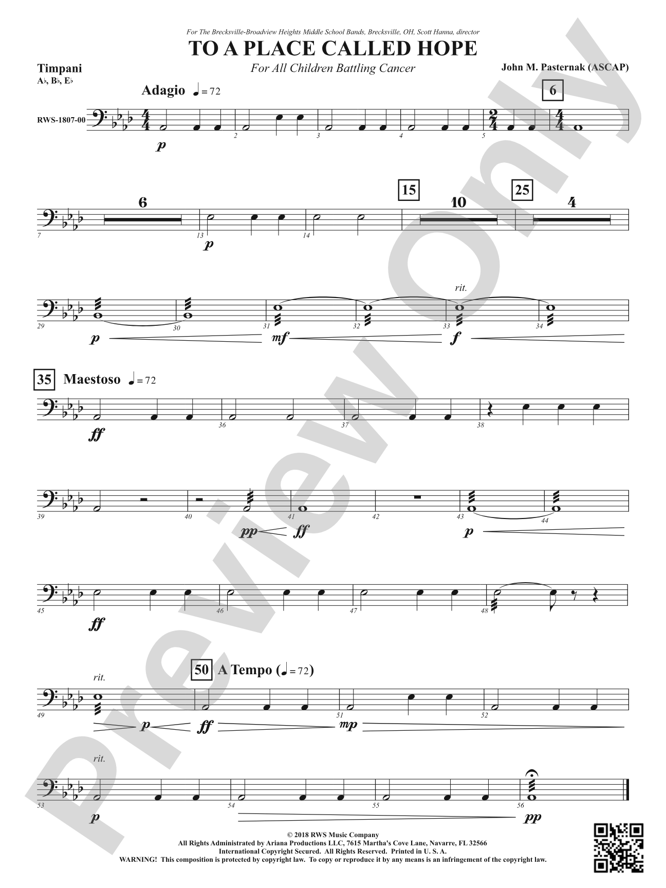 To a Place Called Hope - For All Children Battling Cancer: Timpani