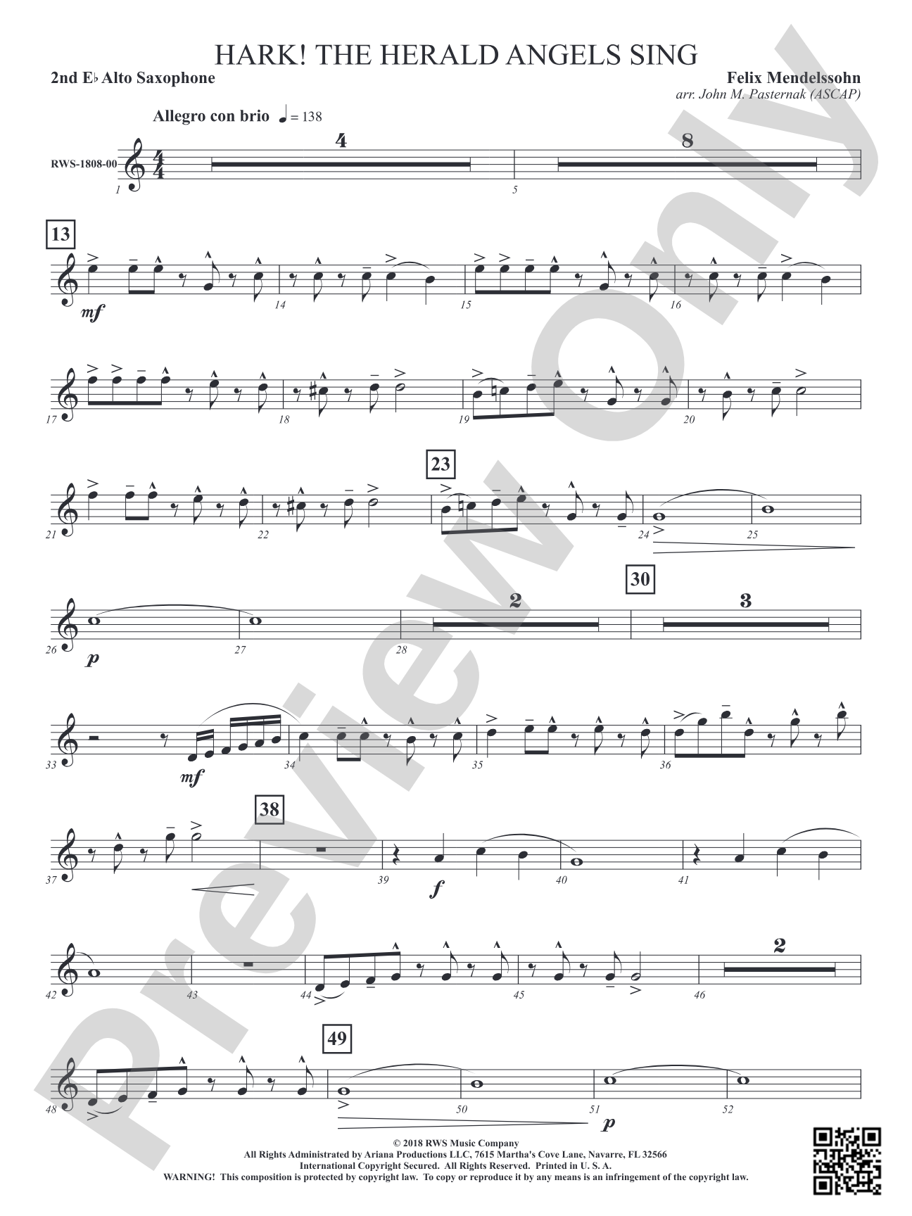 Hark! The Herald Angels Sing: 2nd E-flat Alto Saxophone
