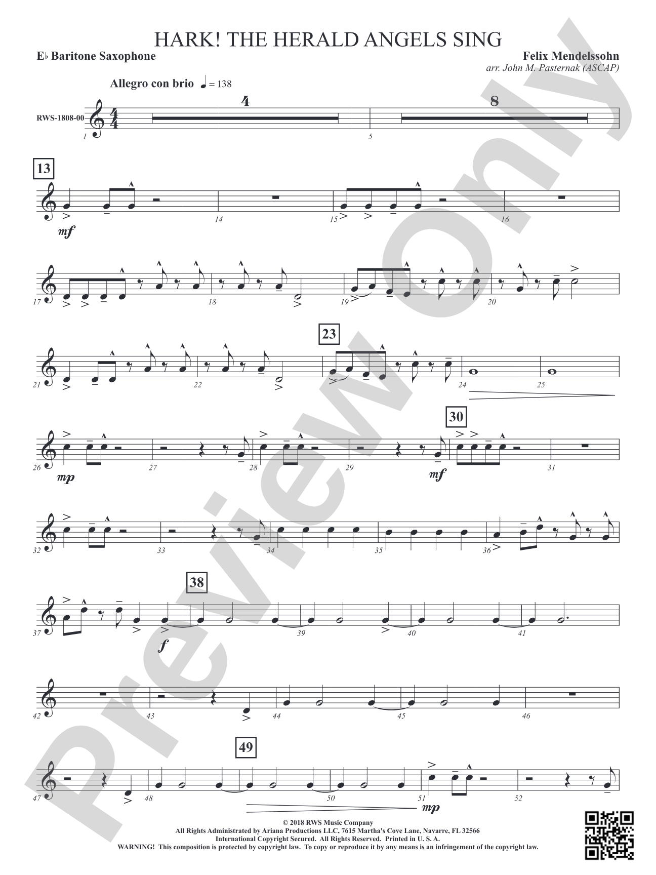 Hark! The Herald Angels Sing: E-flat Baritone Saxophone
