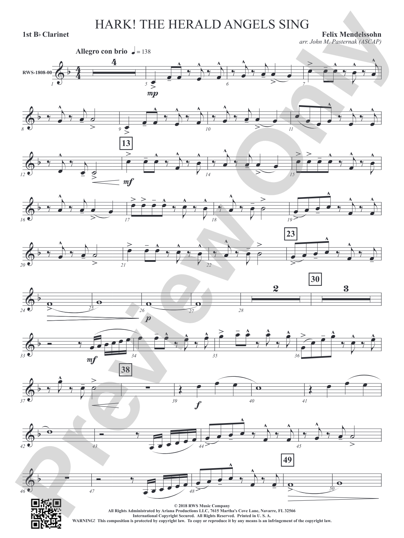Hark! The Herald Angels Sing: 1st B-flat Clarinet