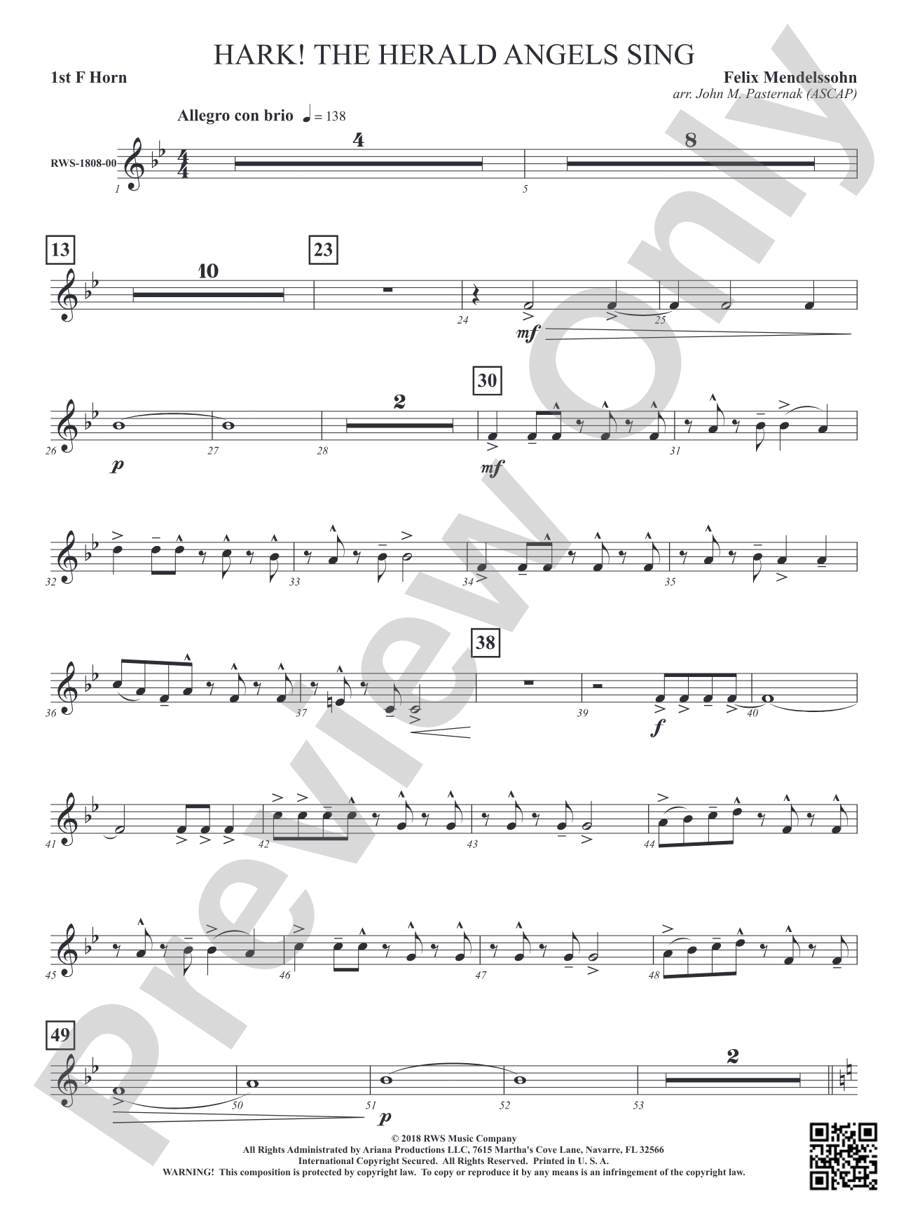 Hark! The Herald Angels Sing: 1st F Horn