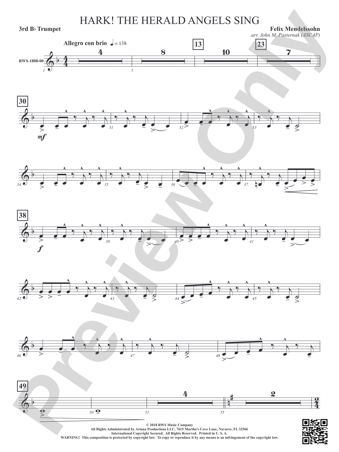 Hark! The Herald Angels Sing: 3rd B-flat Trumpet