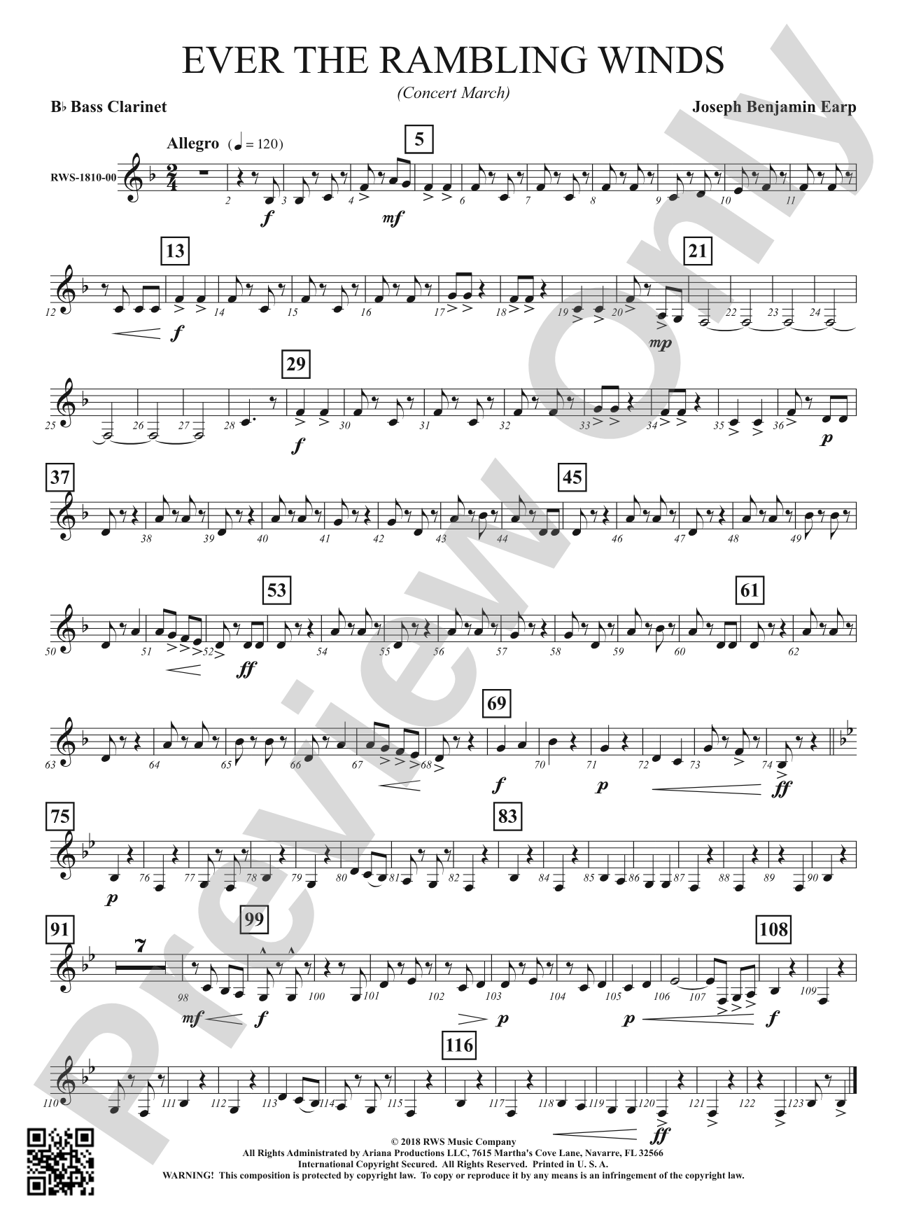 Ever the Rambling Winds - Concert March: B-flat Bass Clarinet