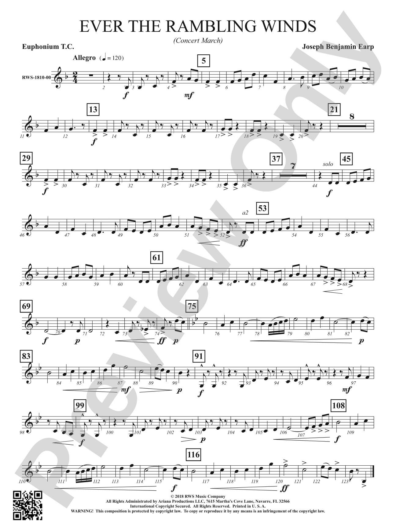 Ever the Rambling Winds - Concert March: Baritone T.C.