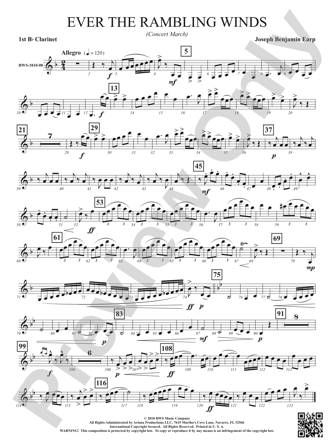 Ever the Rambling Winds - Concert March: 1st B-flat Clarinet