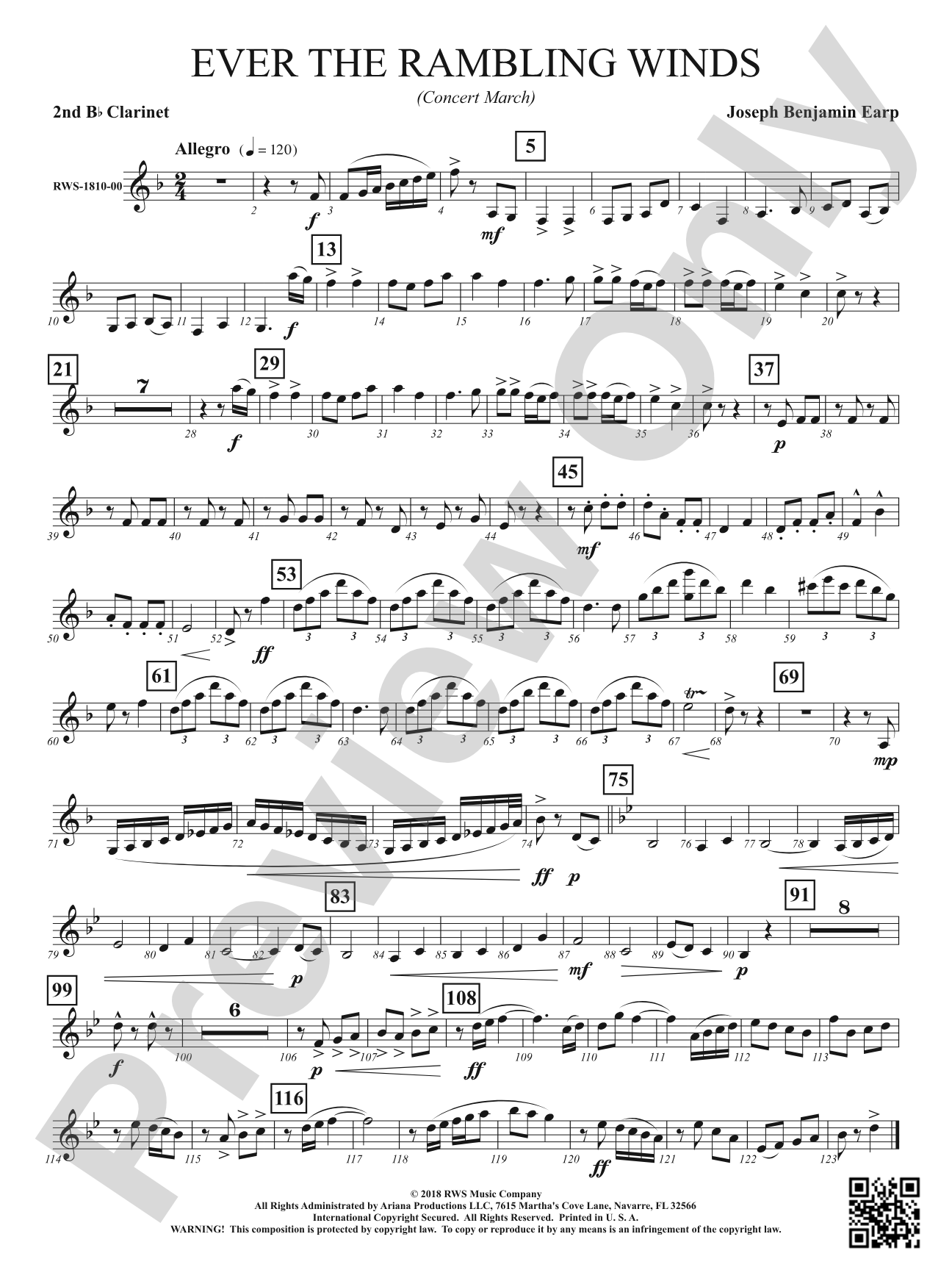 Ever the Rambling Winds - Concert March: 2nd B-flat Clarinet