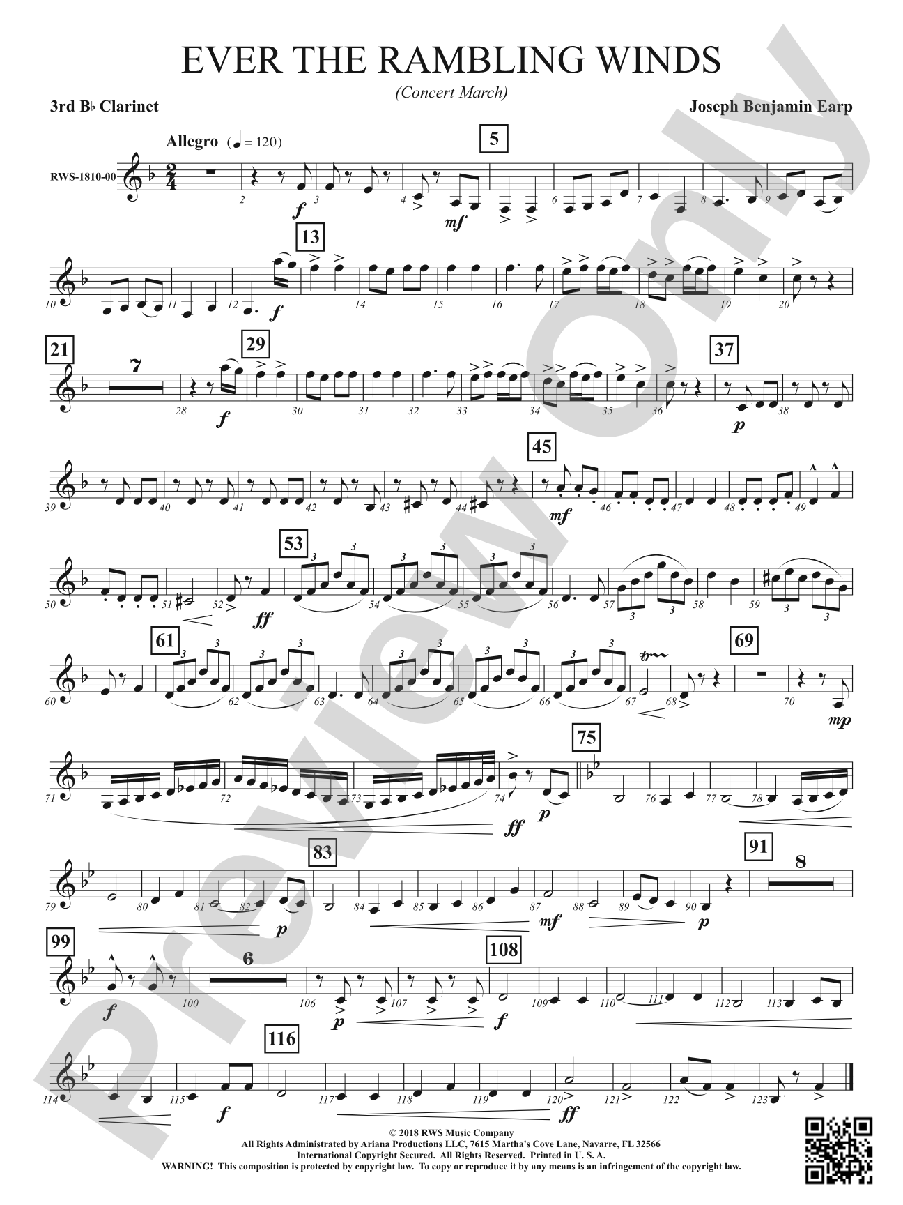 Ever the Rambling Winds - Concert March: 3rd B-flat Clarinet