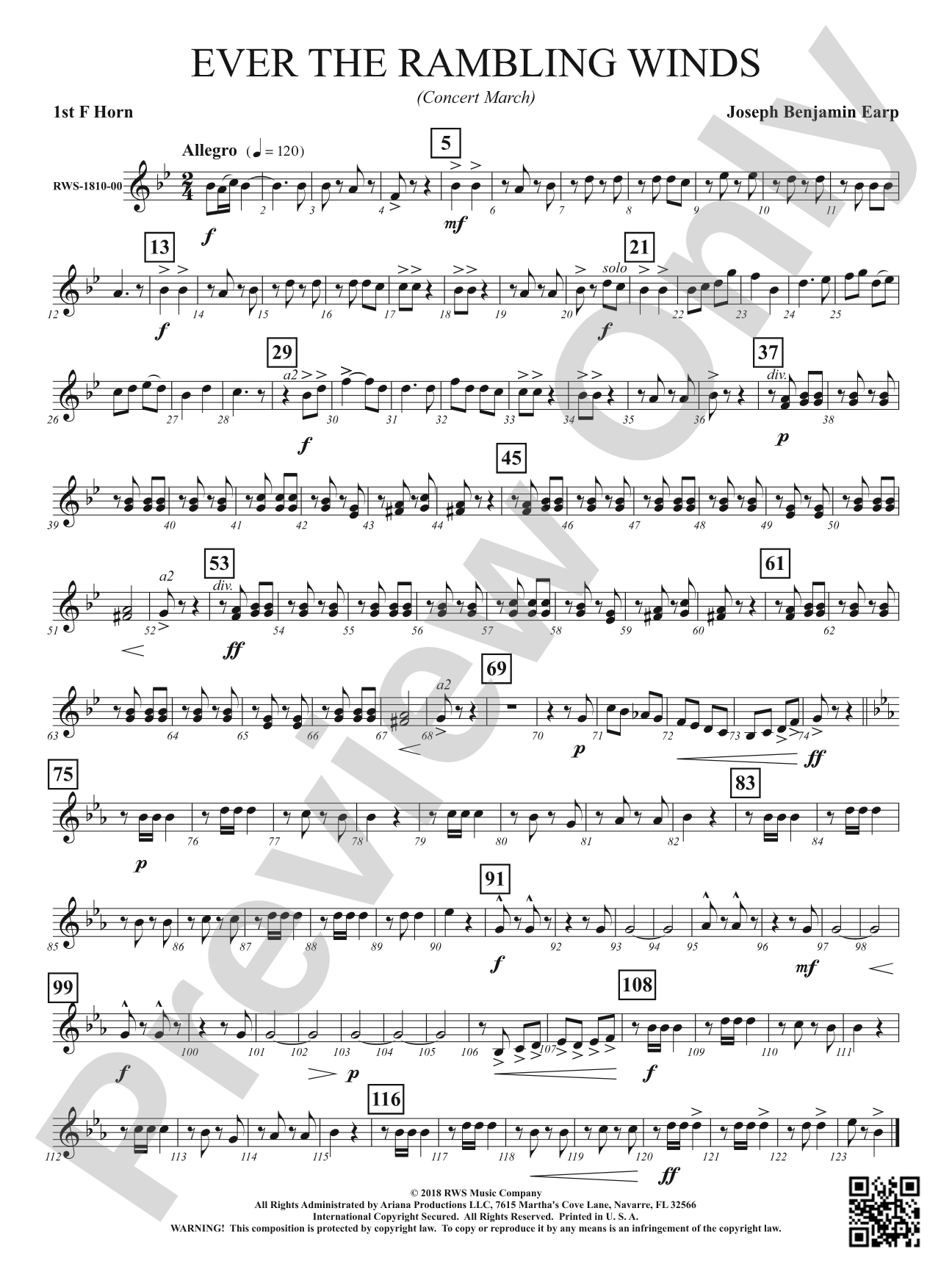 Ever the Rambling Winds - Concert March: 1st F Horn