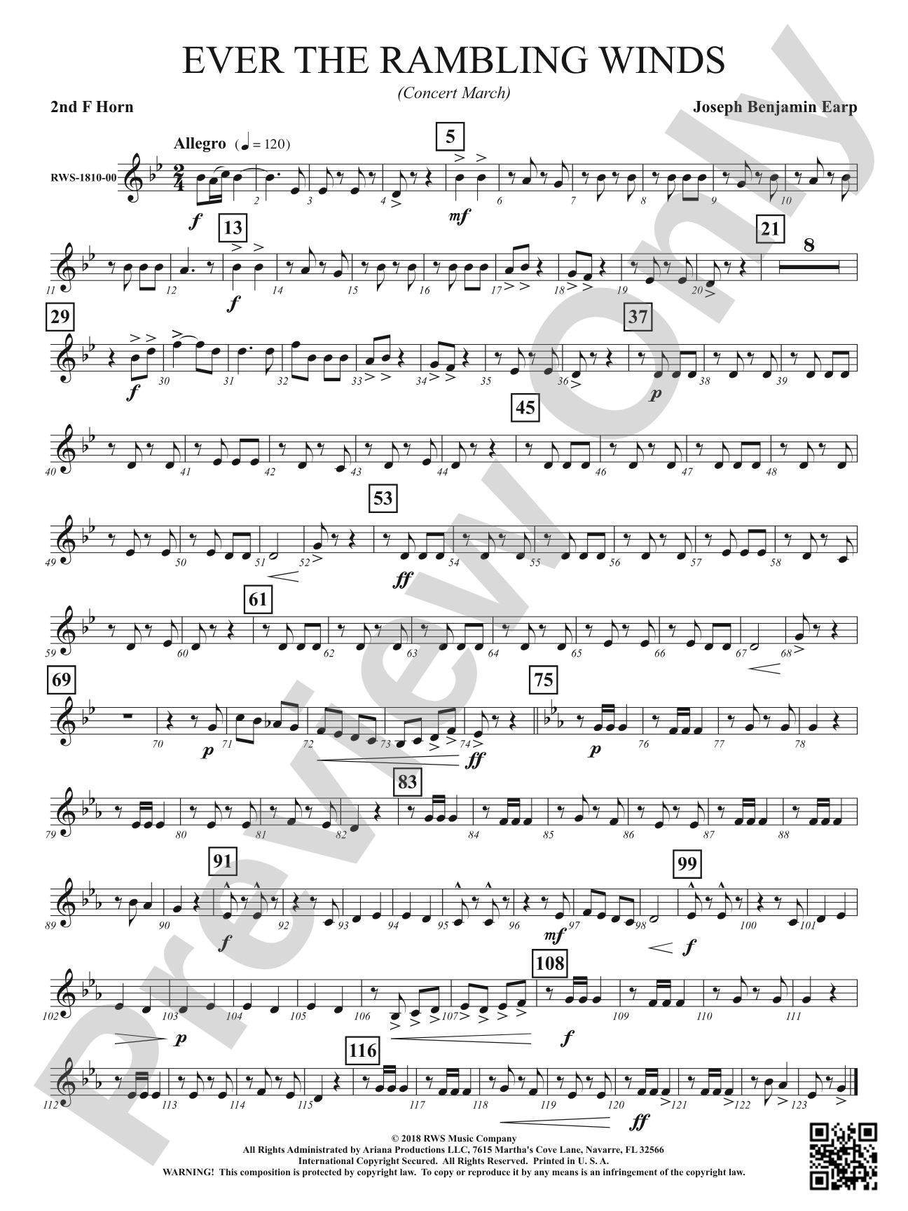 Ever the Rambling Winds - Concert March: 2nd F Horn