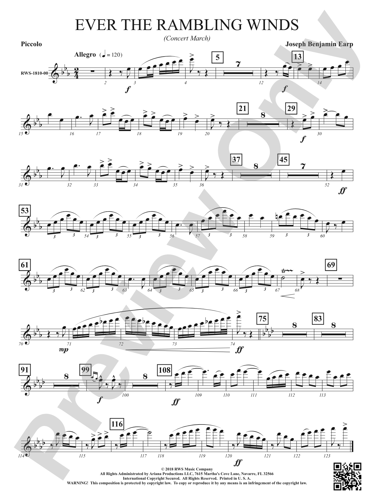 Ever the Rambling Winds - Concert March: Piccolo