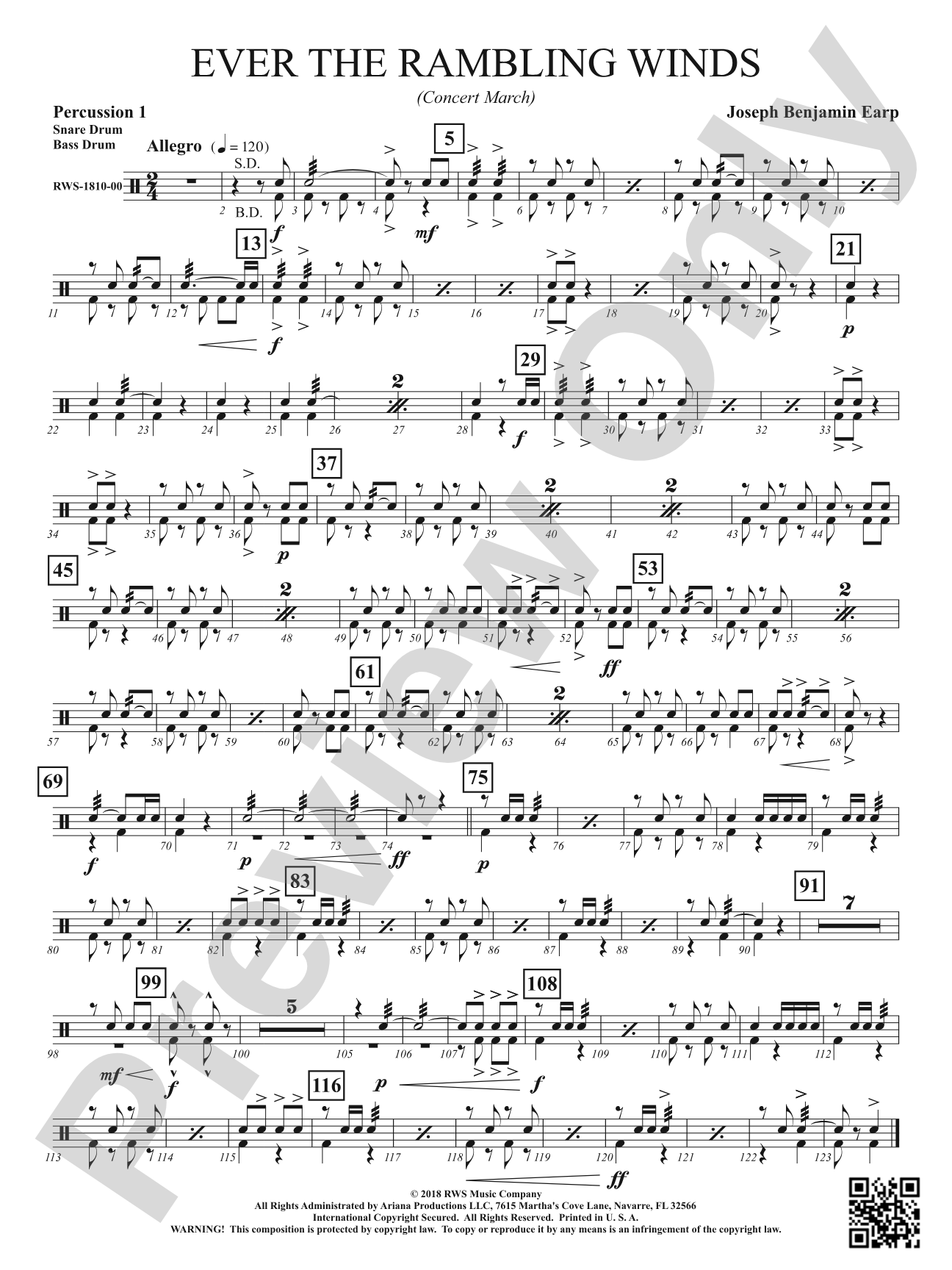 Ever the Rambling Winds - Concert March: 1st Percussion