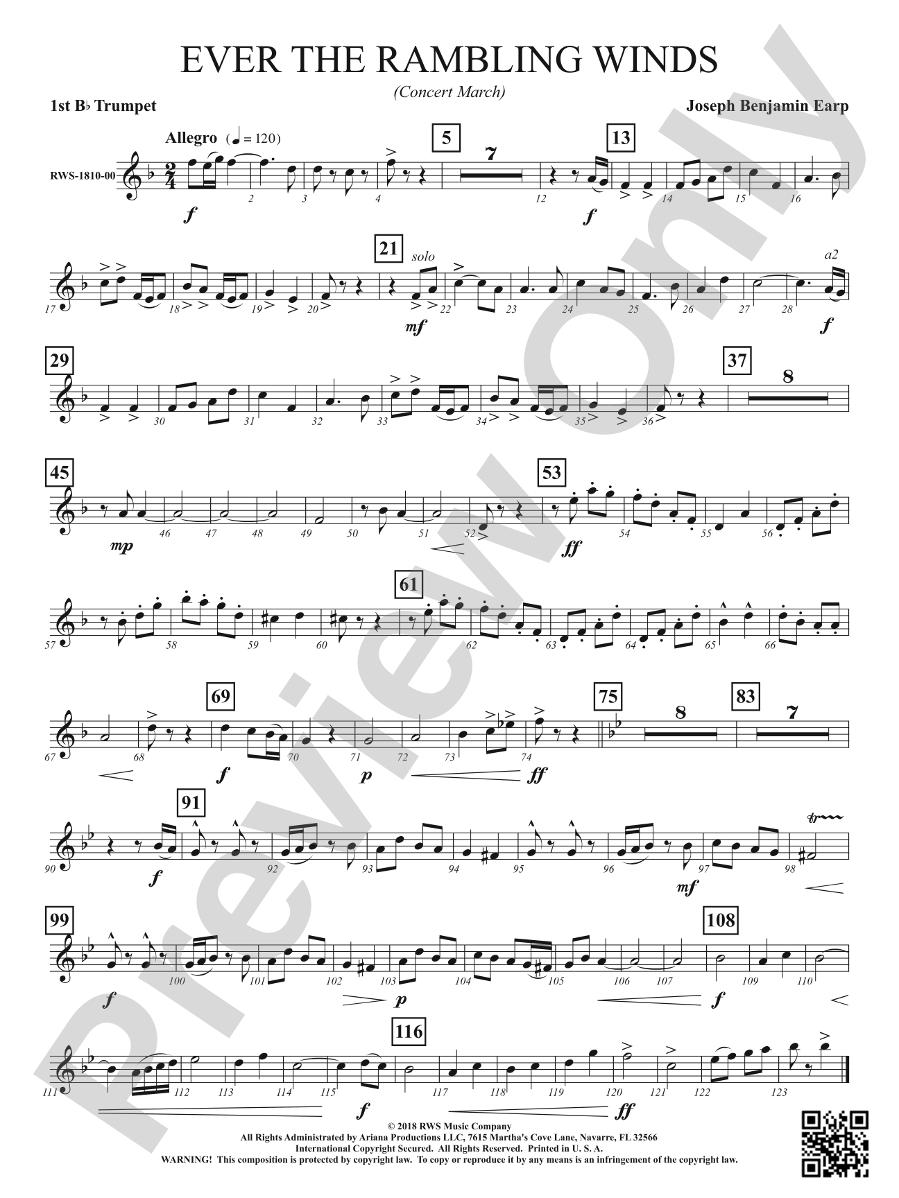 Ever the Rambling Winds - Concert March: 1st B-flat Trumpet