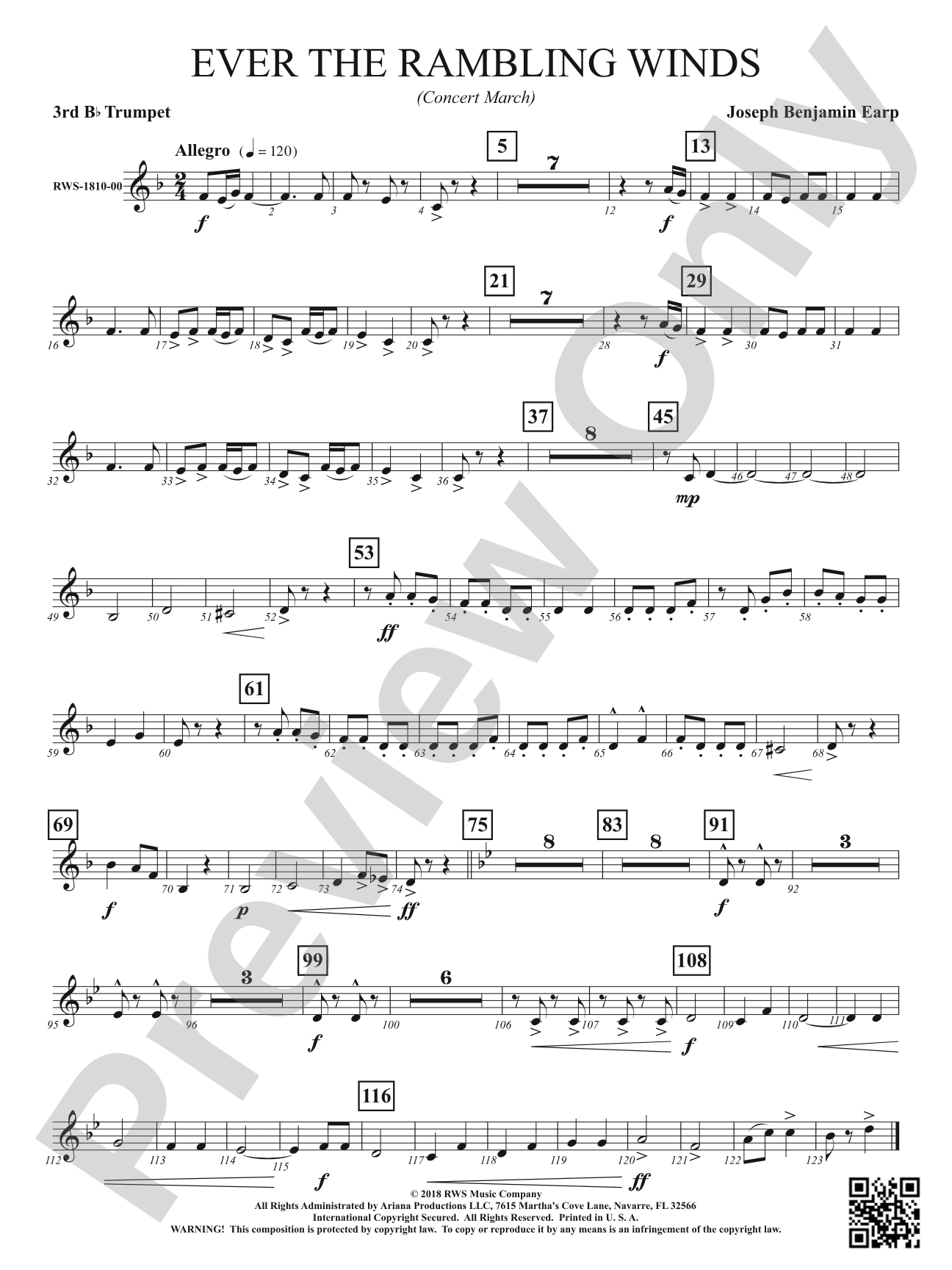 Ever the Rambling Winds - Concert March: 3rd B-flat Trumpet