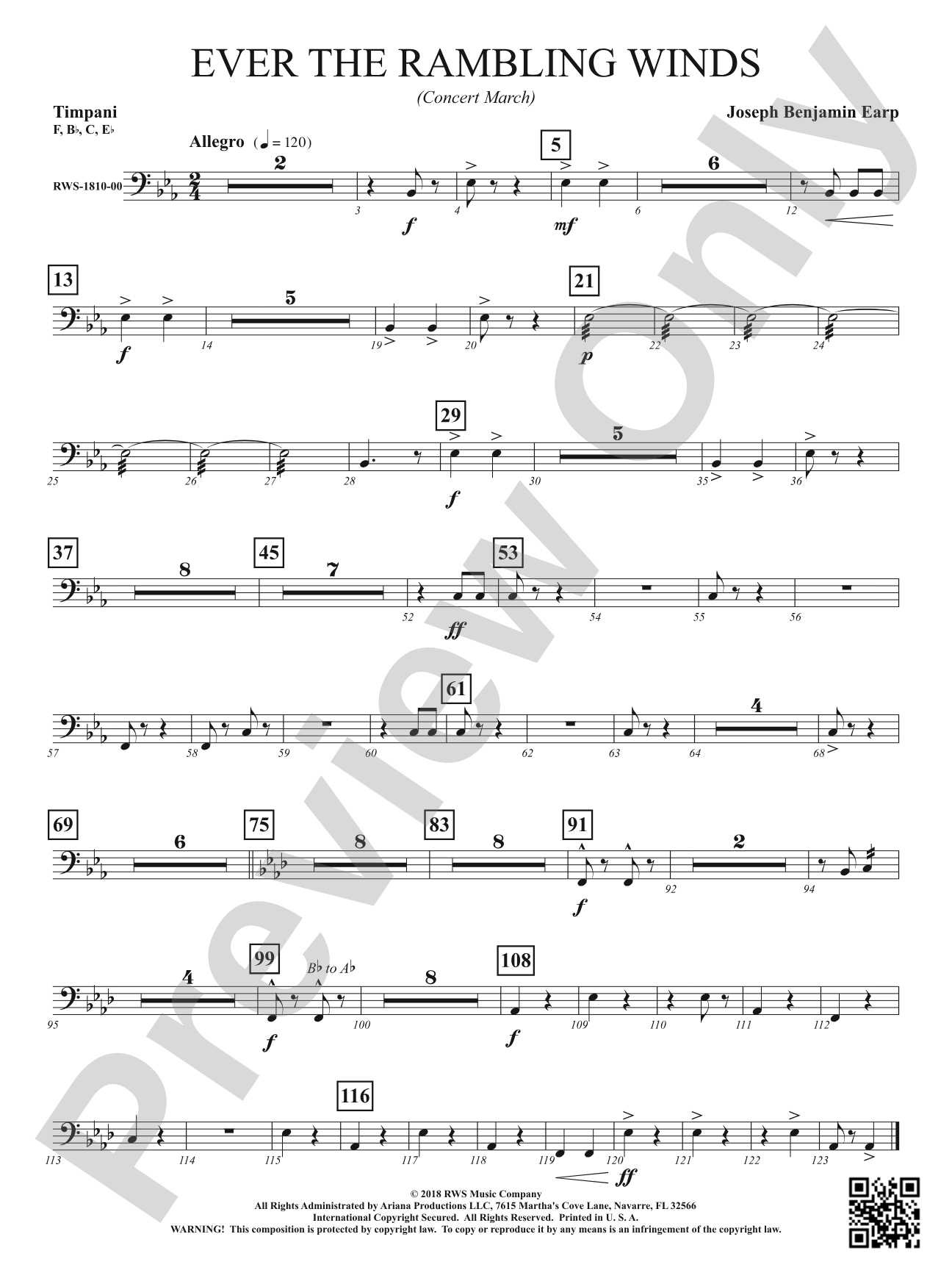 Ever the Rambling Winds - Concert March: Timpani