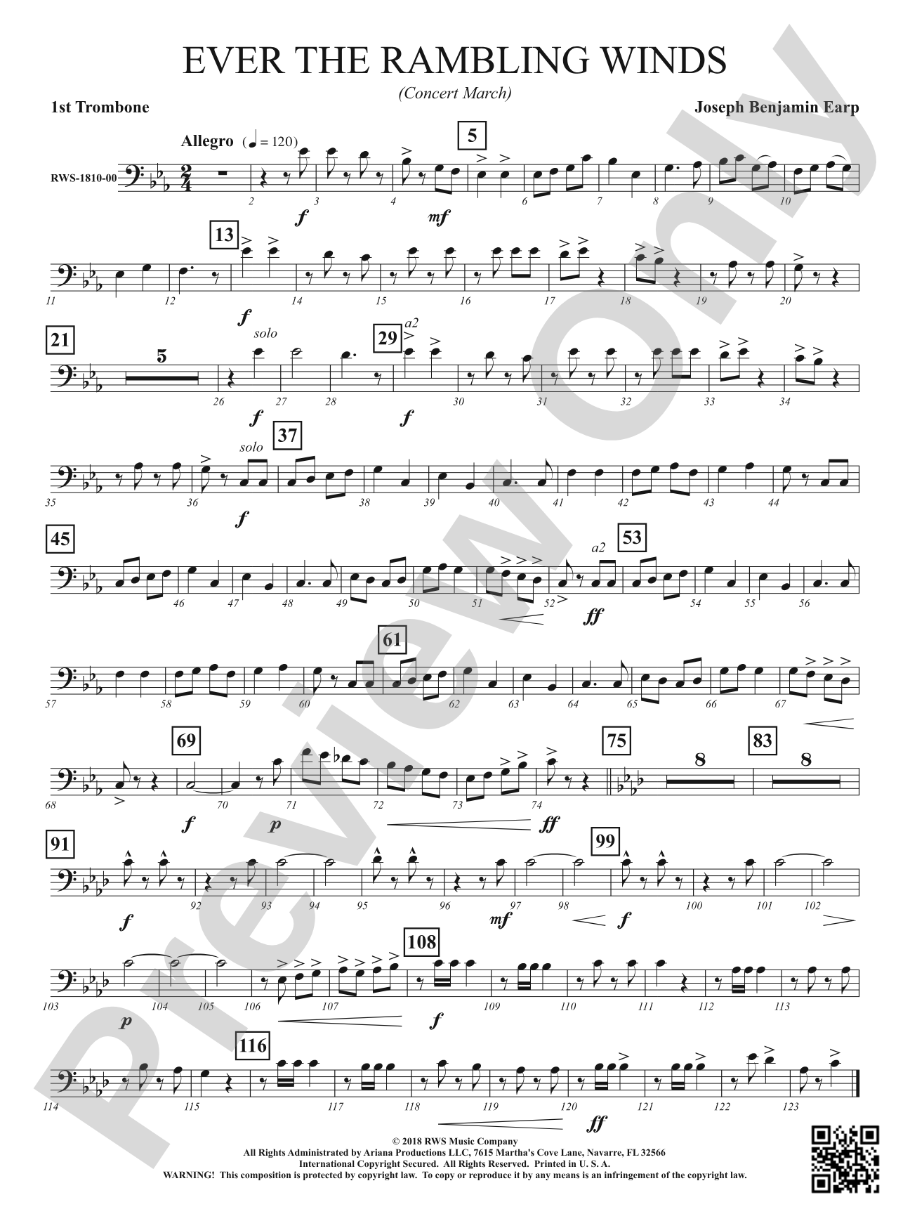 Ever the Rambling Winds - Concert March: 1st Trombone