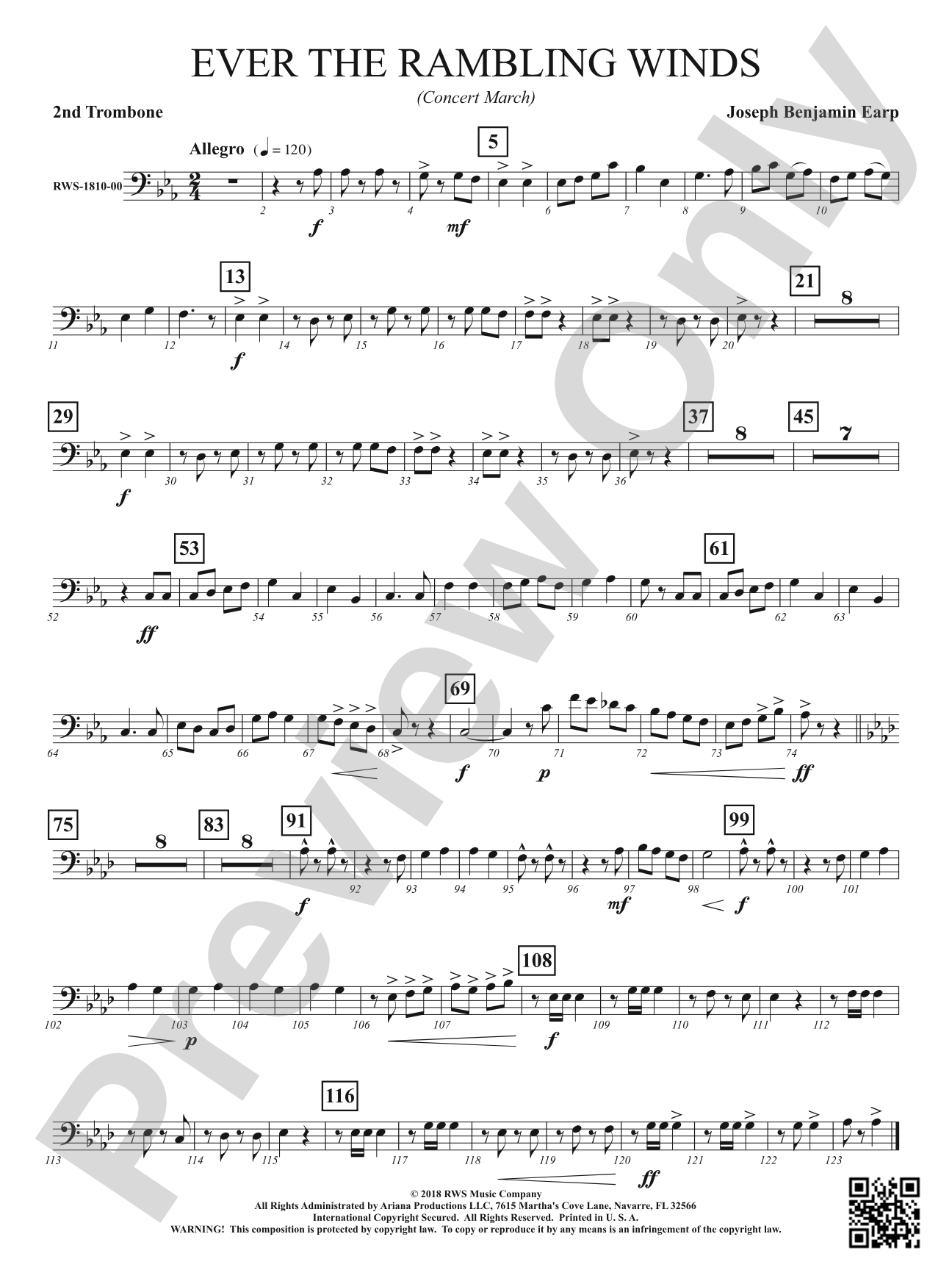 Ever the Rambling Winds - Concert March: 2nd Trombone