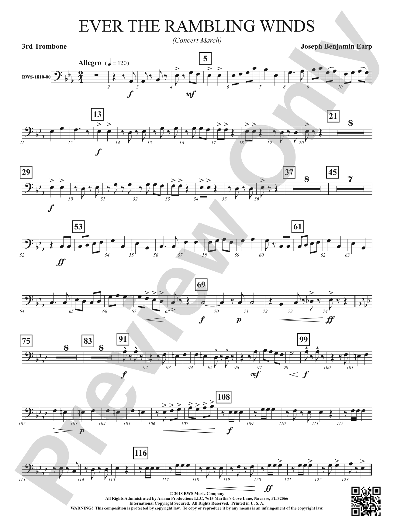 Ever the Rambling Winds - Concert March: 3rd Trombone