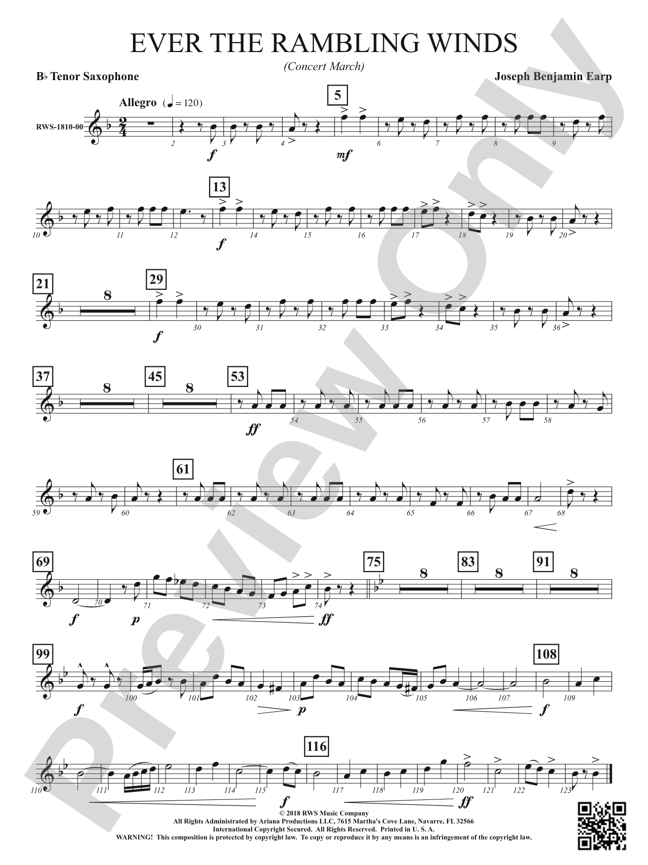 Ever the Rambling Winds - Concert March: B-flat Tenor Saxophone