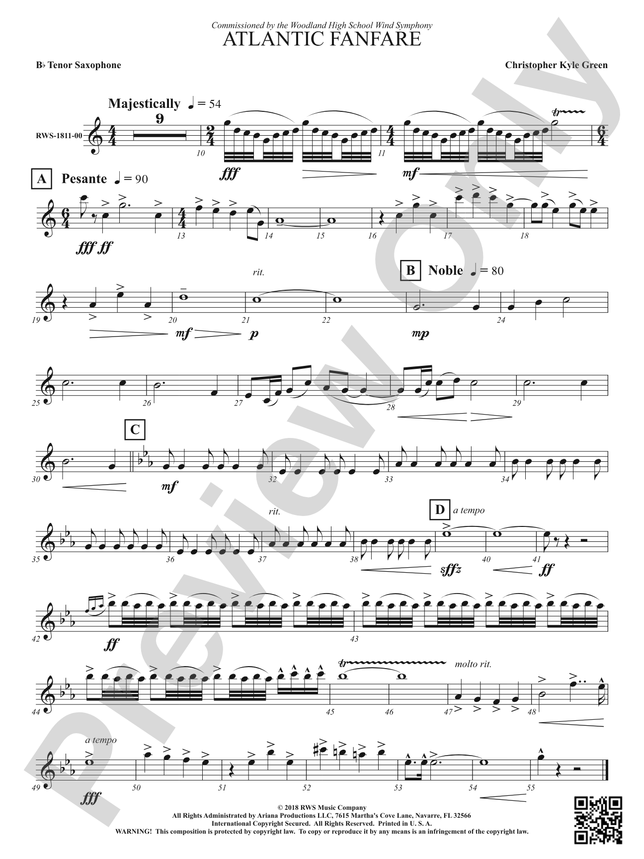 Atlantic Fanfare: B-flat Tenor Saxophone