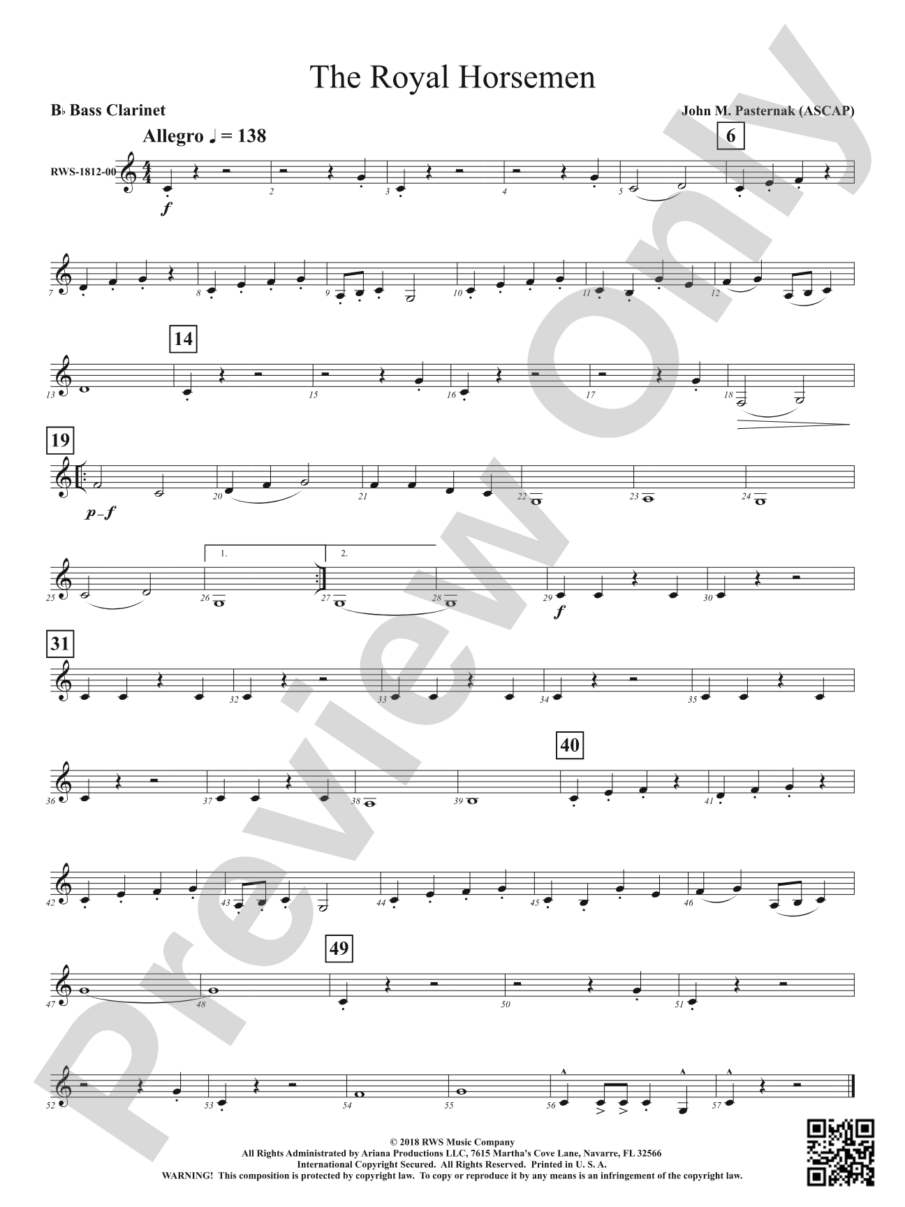 The Royal Horsemen: B-flat Bass Clarinet