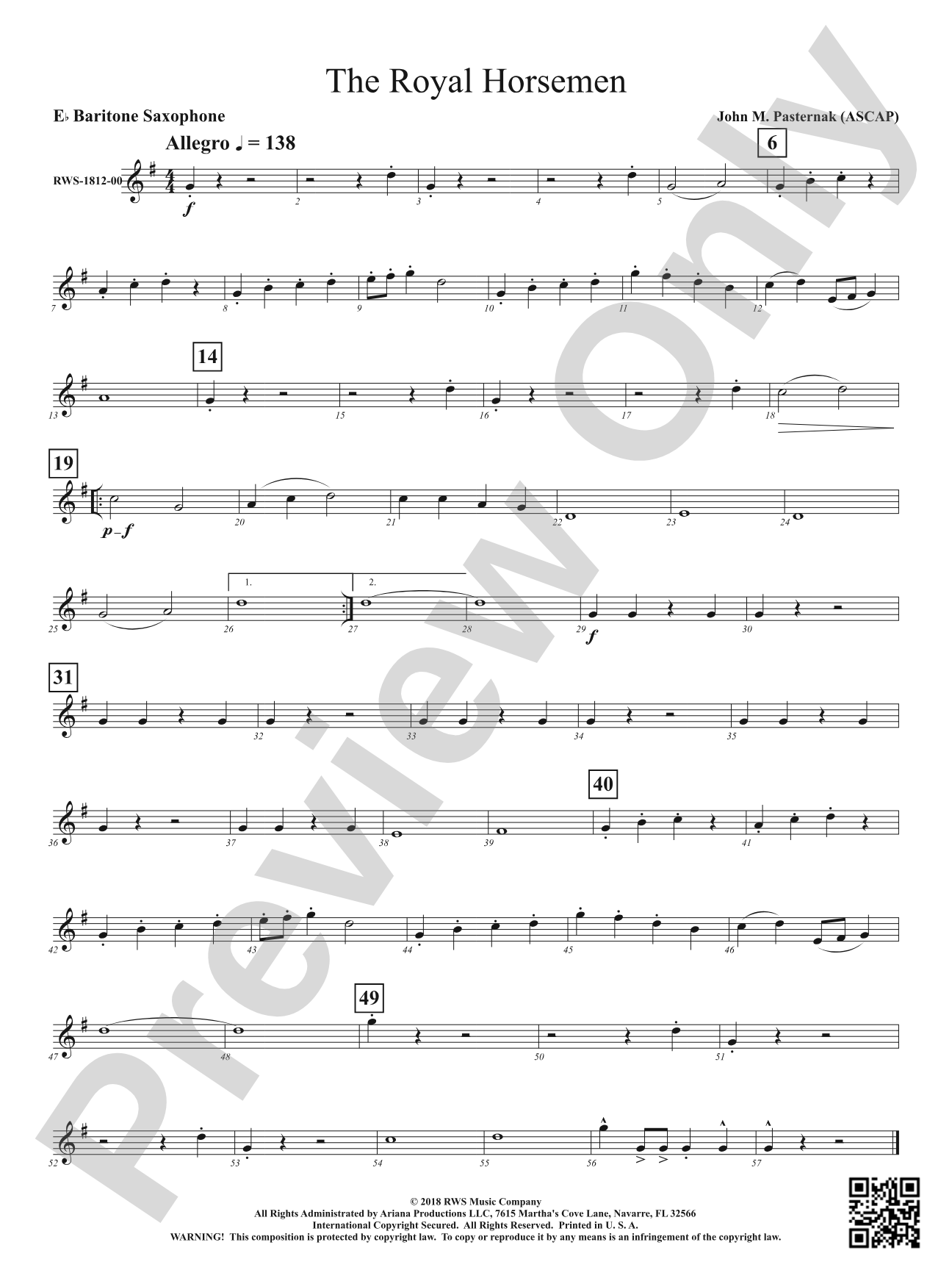 The Royal Horsemen: E-flat Baritone Saxophone