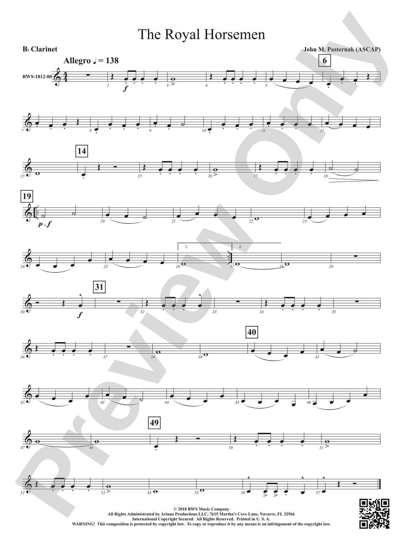 The Royal Horsemen: 1st B-flat Clarinet