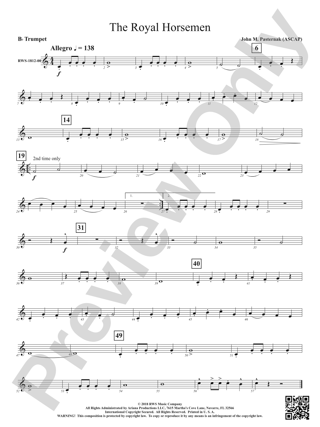 The Royal Horsemen: 1st B-flat Trumpet