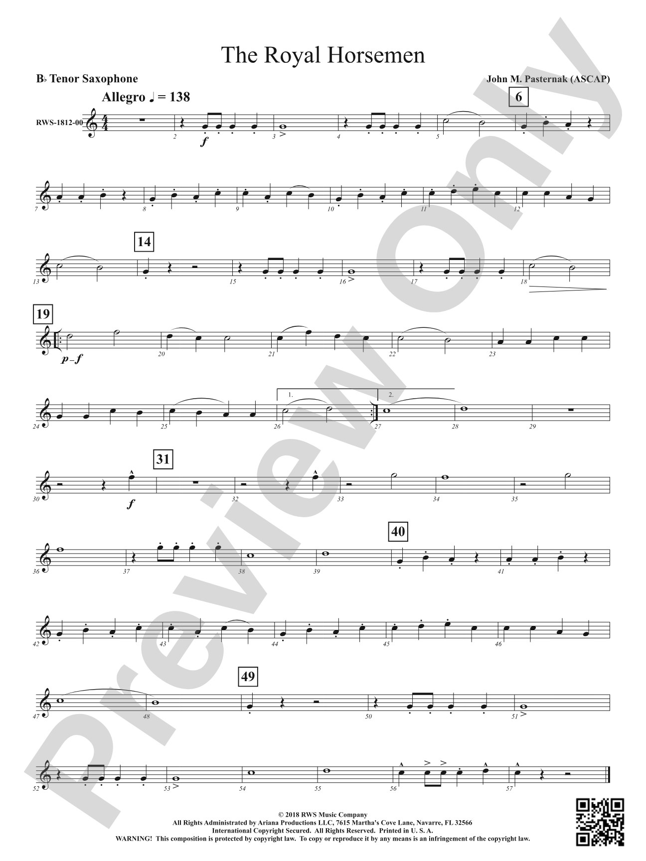 The Royal Horsemen: B-flat Tenor Saxophone