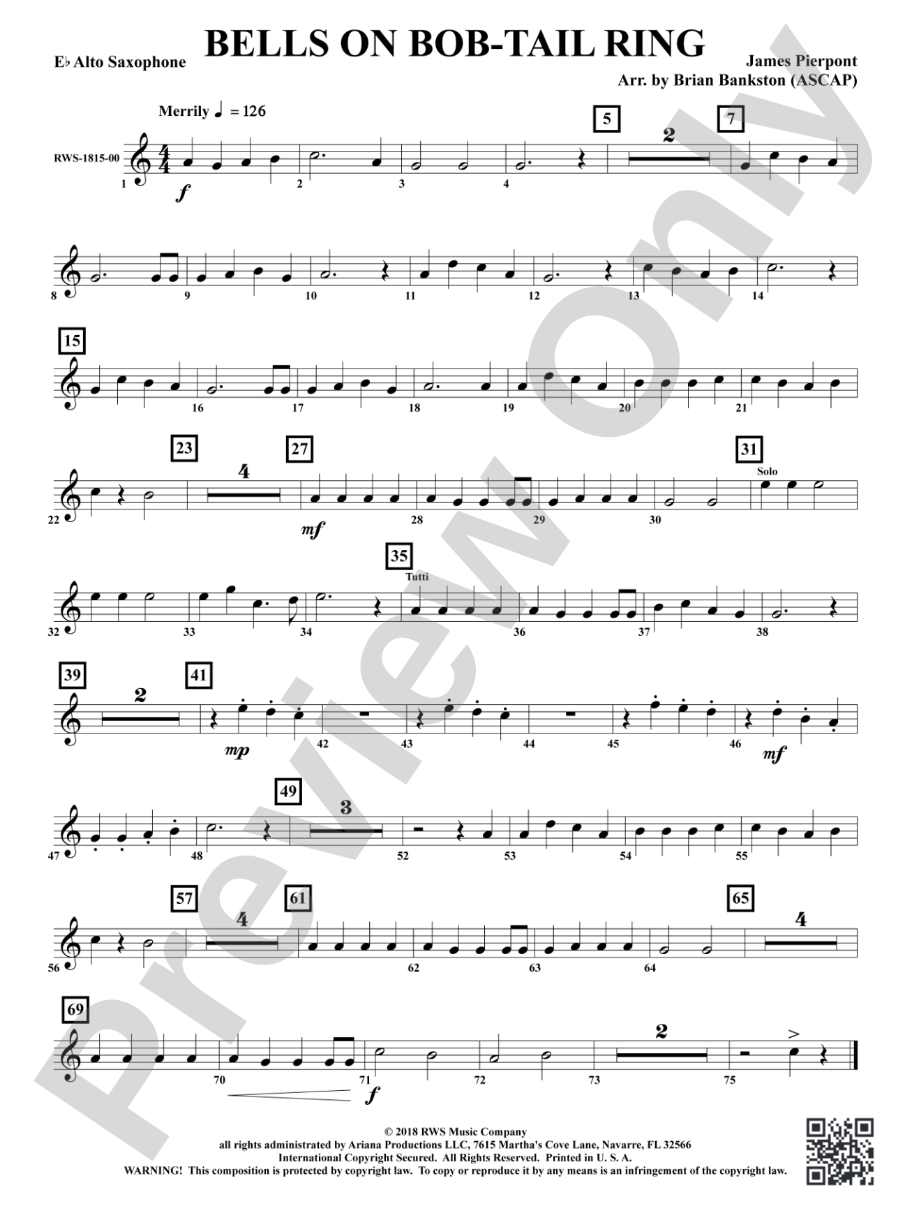Bells on Bob-Tail Ring: 1st E-flat Alto Saxophone