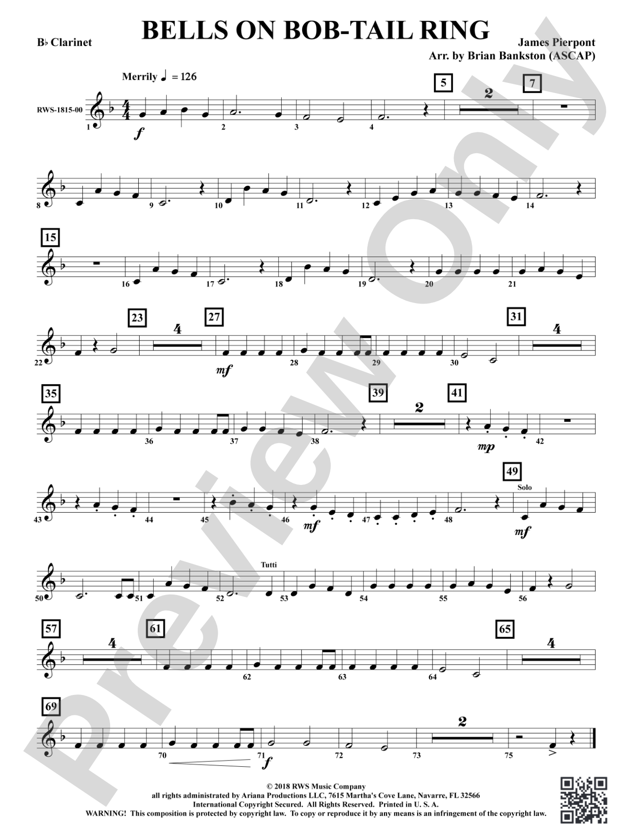 Bells on Bob-Tail Ring: 1st B-flat Clarinet
