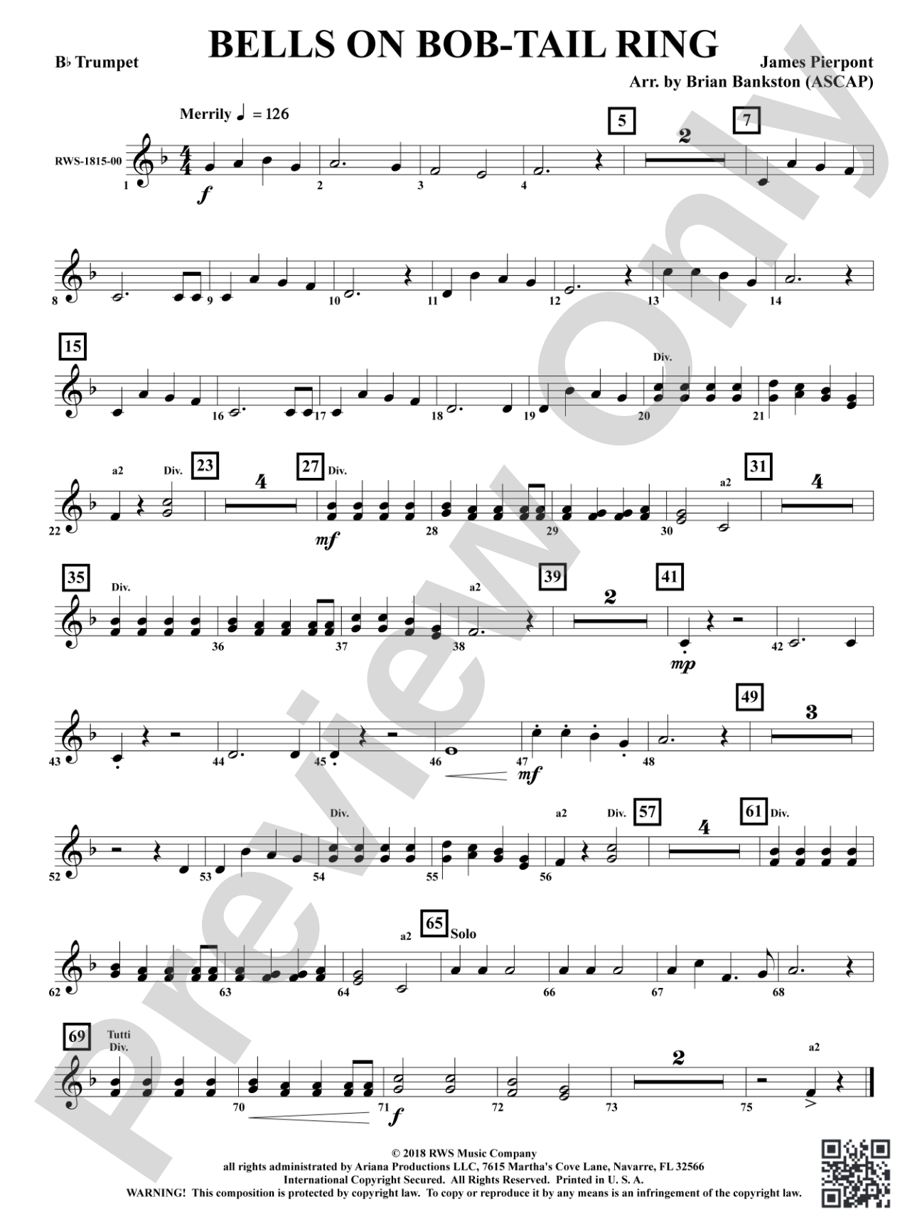 Bells on Bob-Tail Ring: 1st B-flat Trumpet