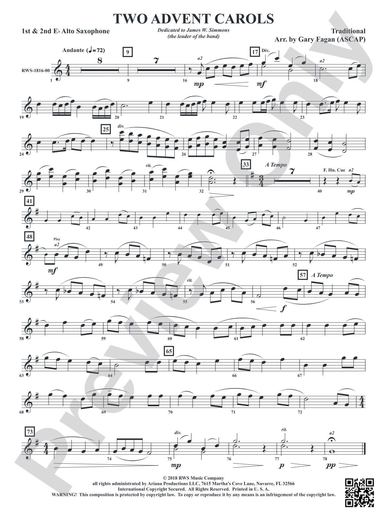 Two Advent Carols: 1st & 2nd E-flat Alto Saxophone