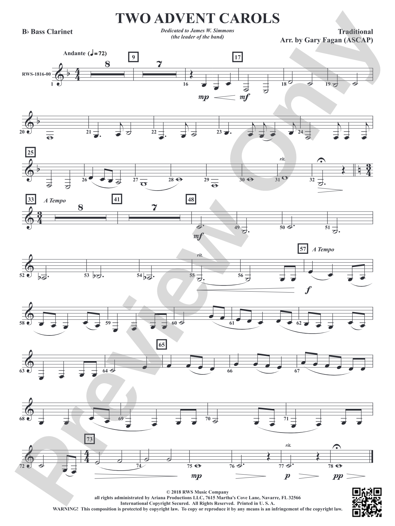 Two Advent Carols: B-flat Bass Clarinet