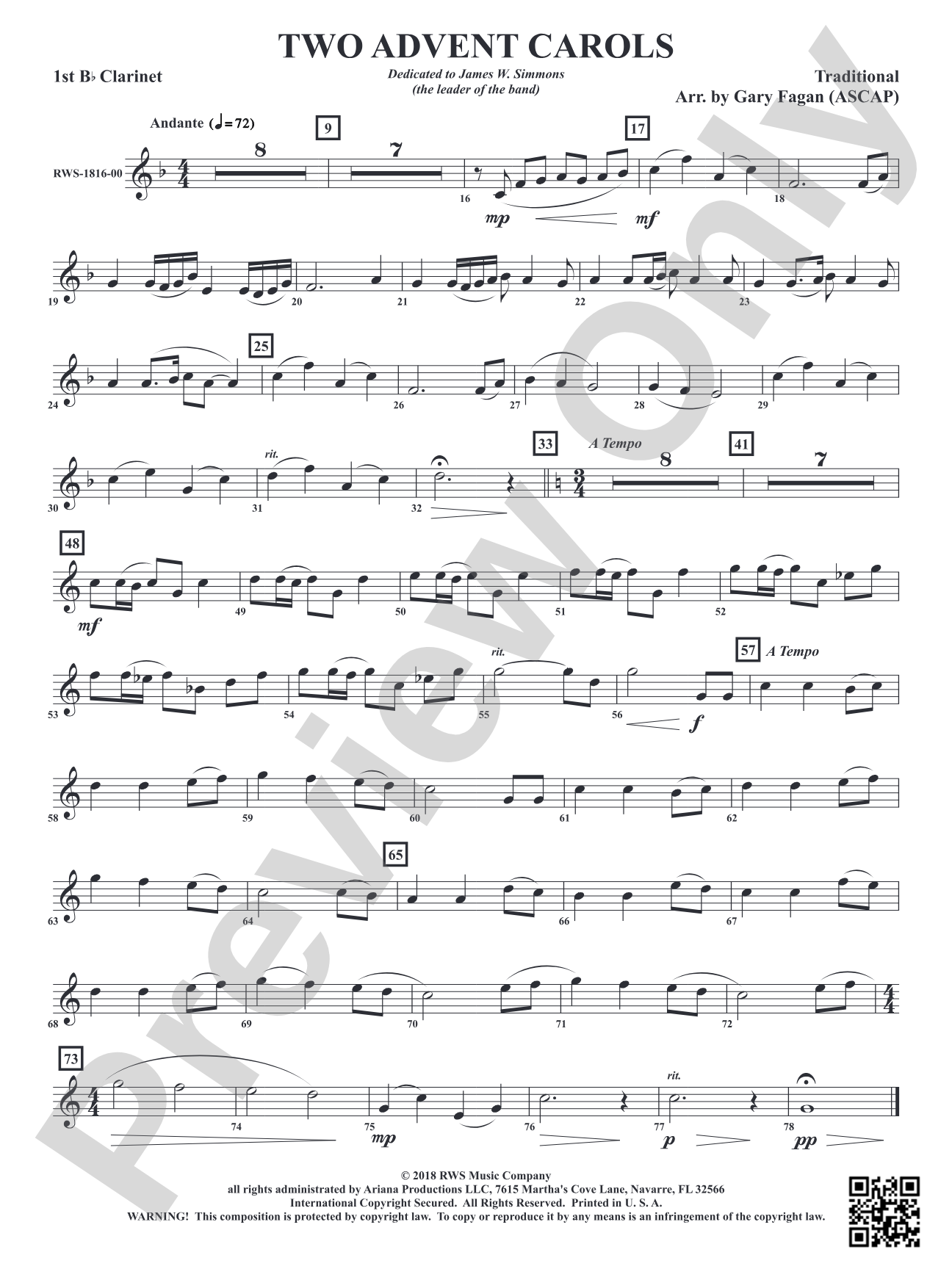 Two Advent Carols: 1st B-flat Clarinet