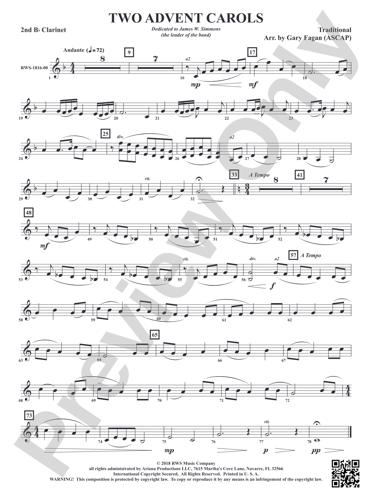 Two Advent Carols: 2nd B-flat Clarinet